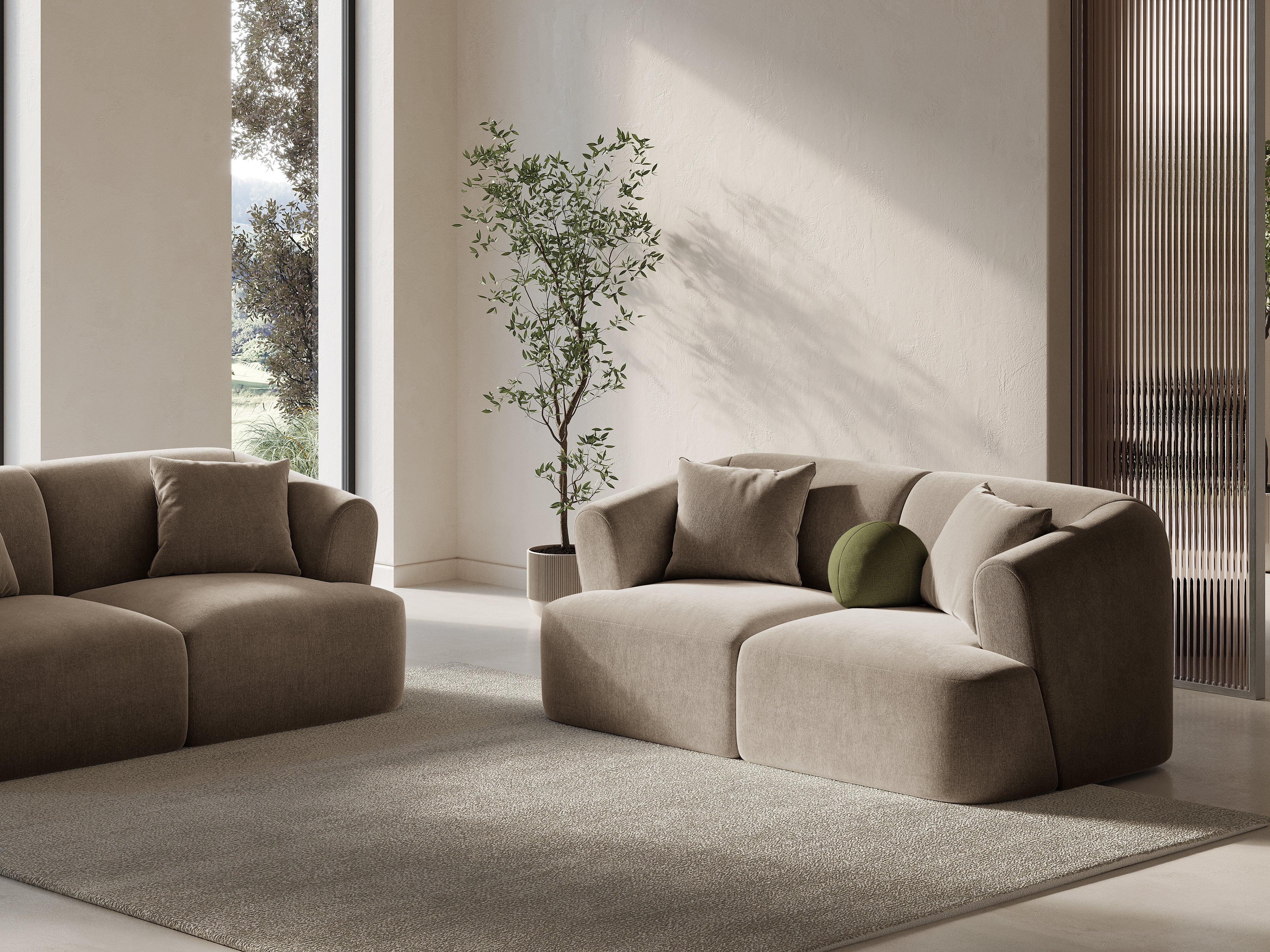 Velvet 2-Seater Sofa CAMPI Dark Beige