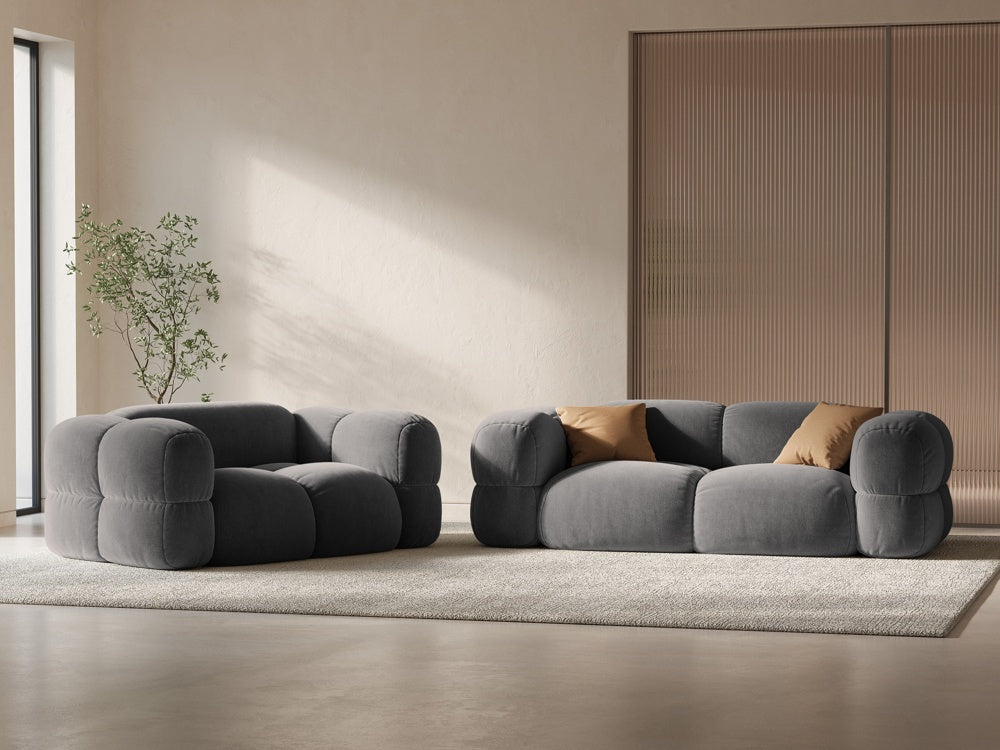 LORETTO gray velvet 2-seater sofa
