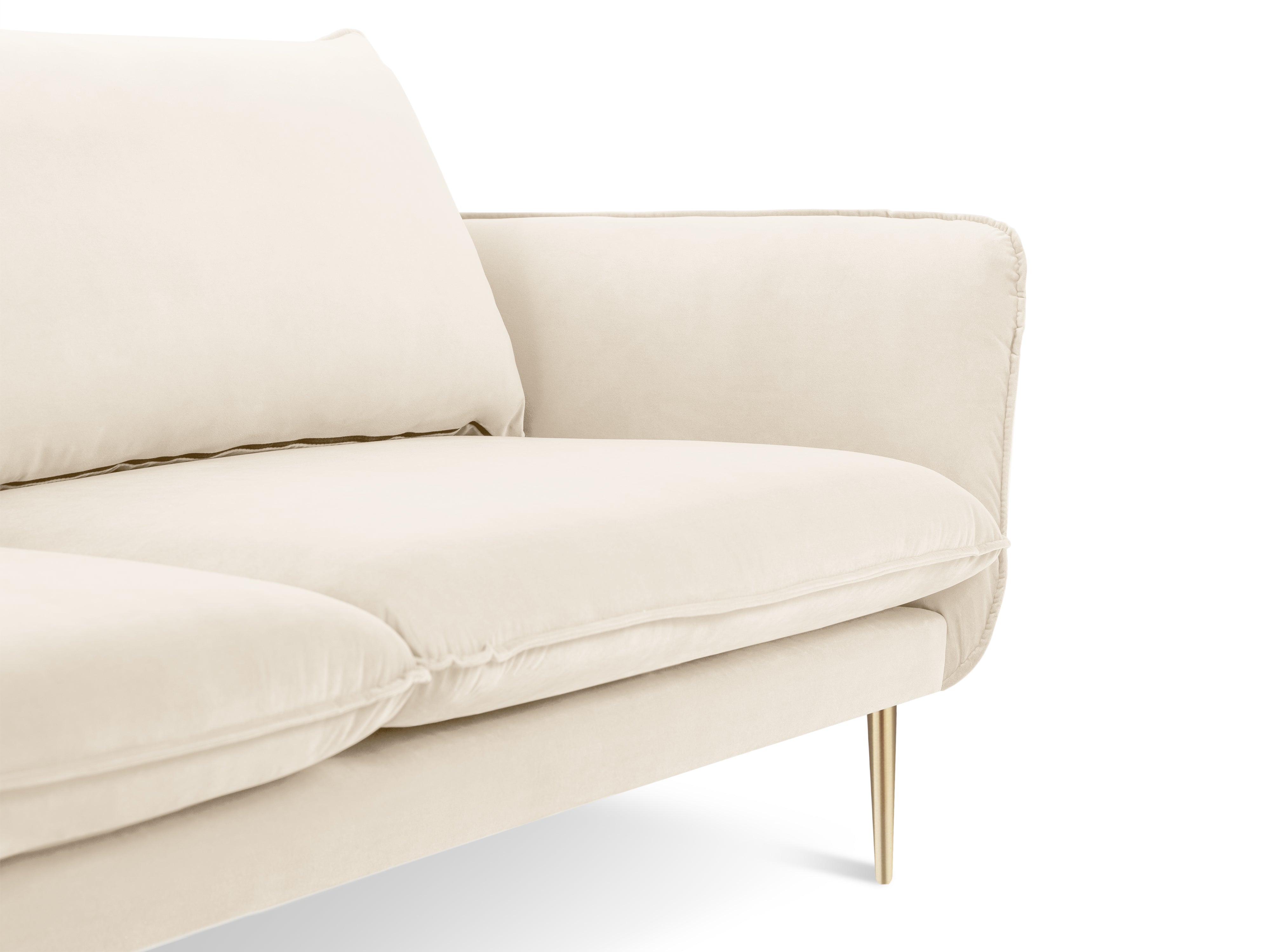 Sofa sametová 2-osobová VIENNA béžová se zlatým podstavcem