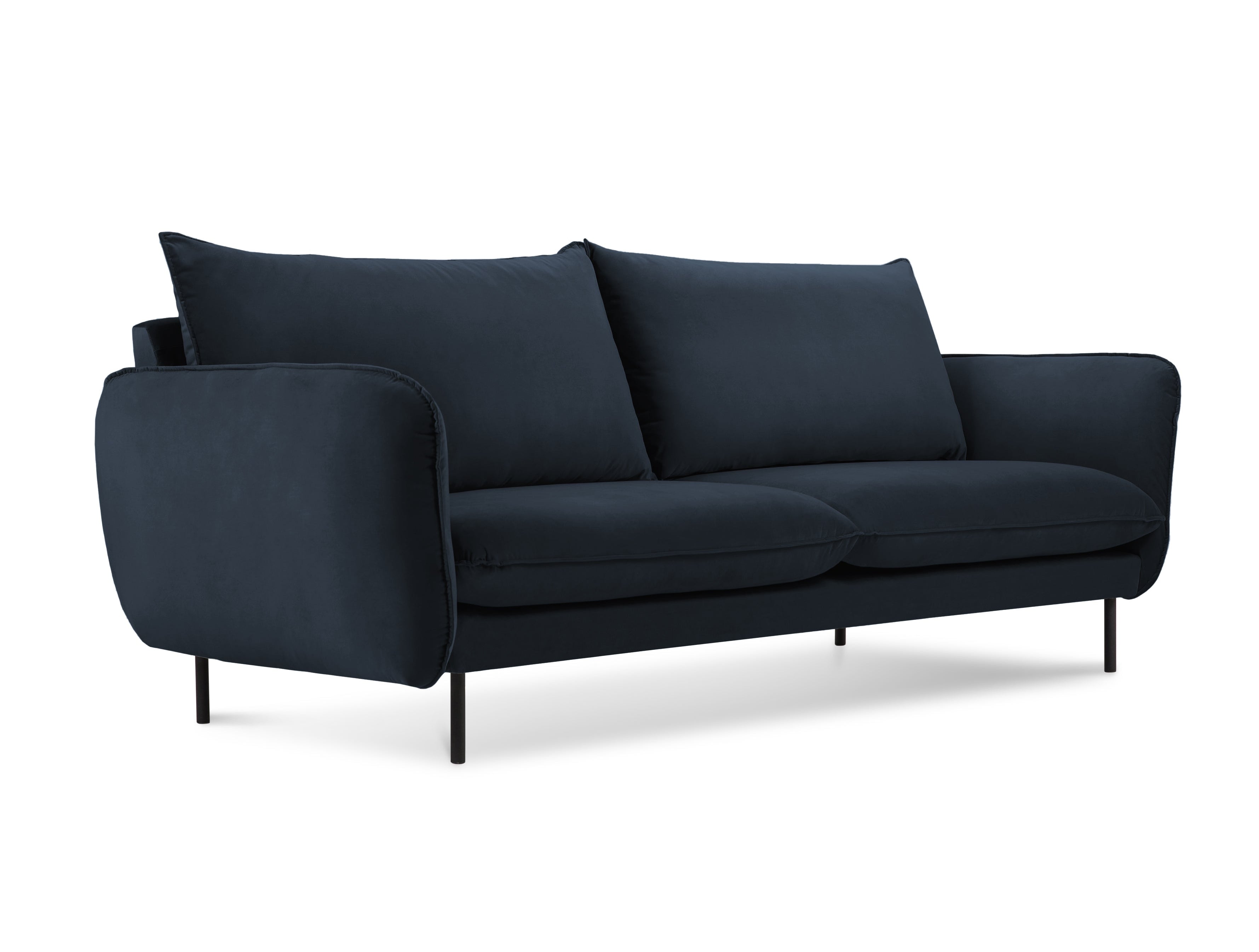 Sofa sametová 2-osobová VIENNA tmavě modrá s černým podstavcem