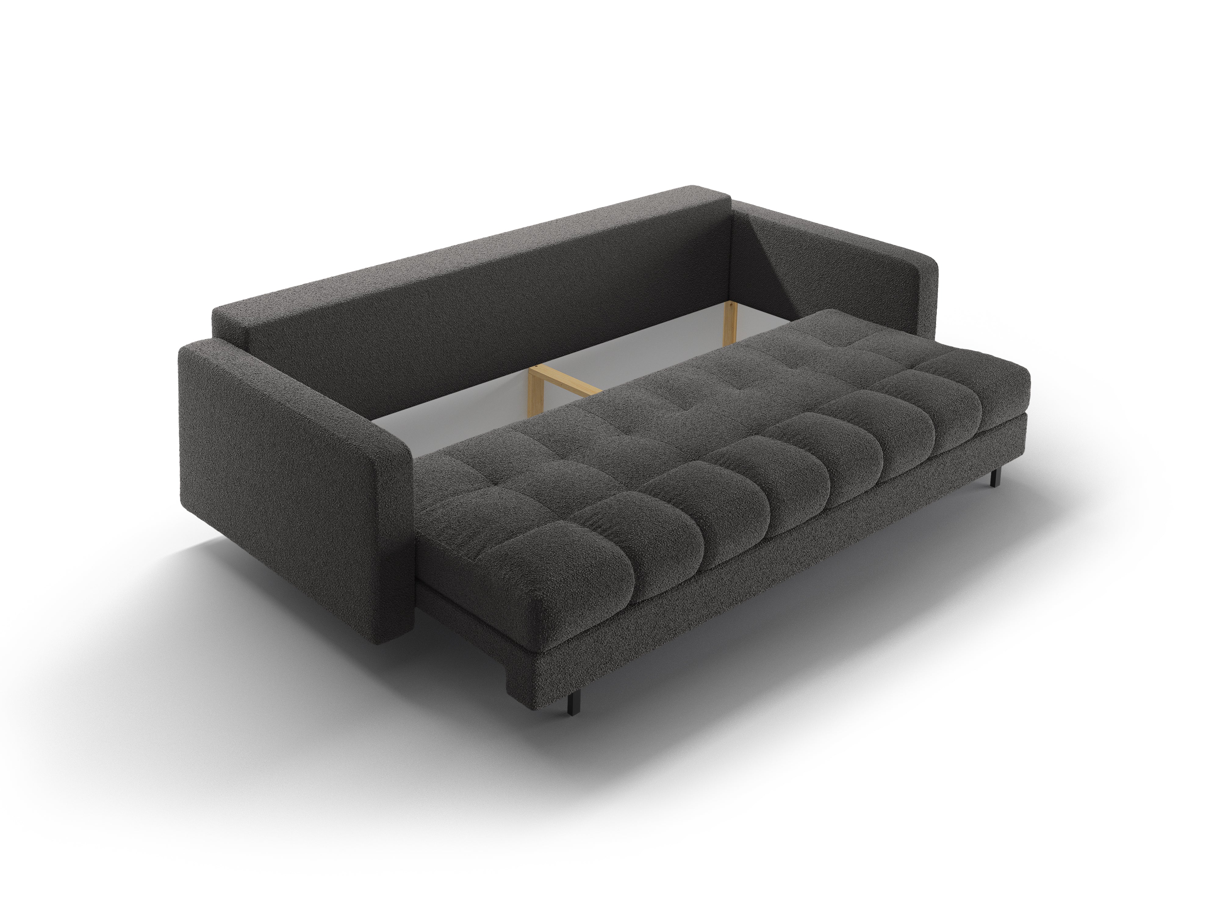 3-seater sofa with sleeping function BALI in dark gray bouclé with a black base