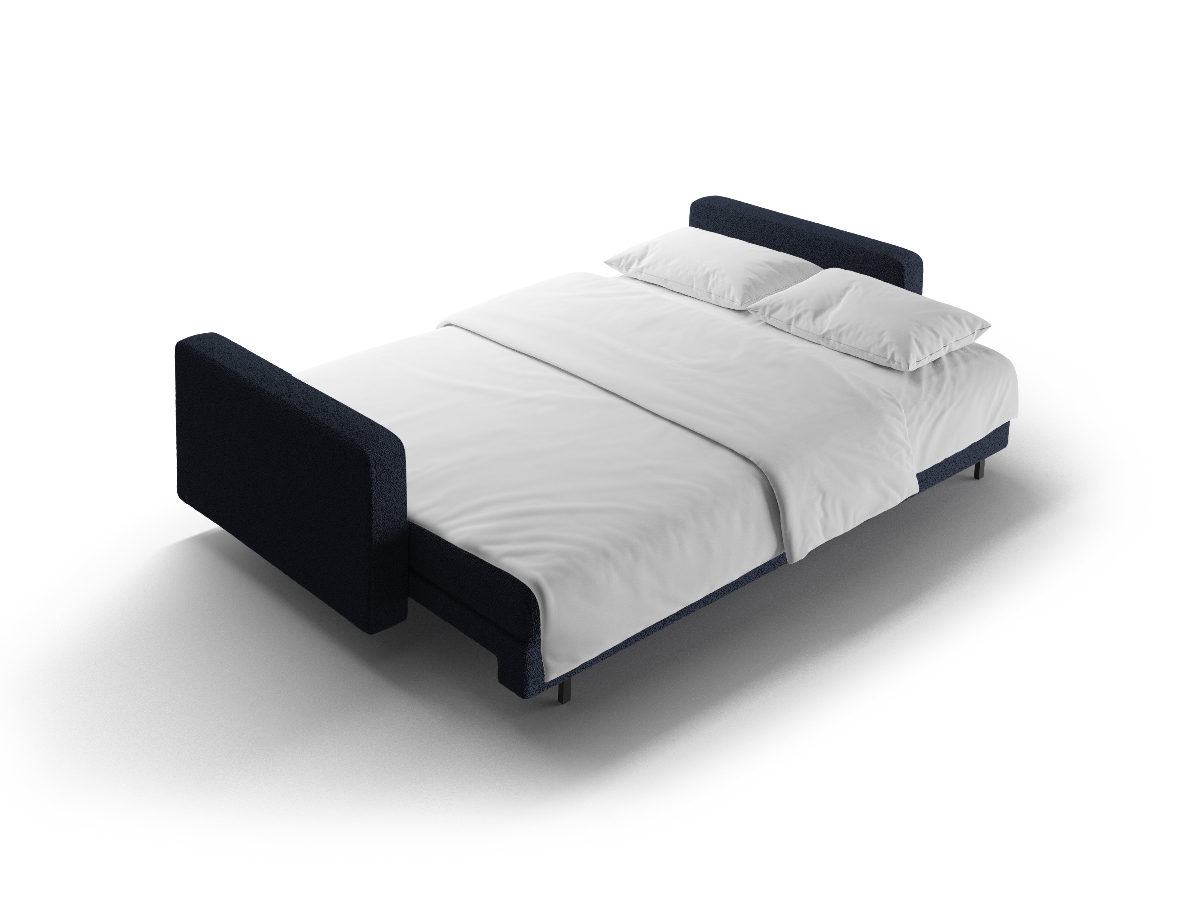 3-seater sofa with sleeping function BALI dark blue bouclé with black base