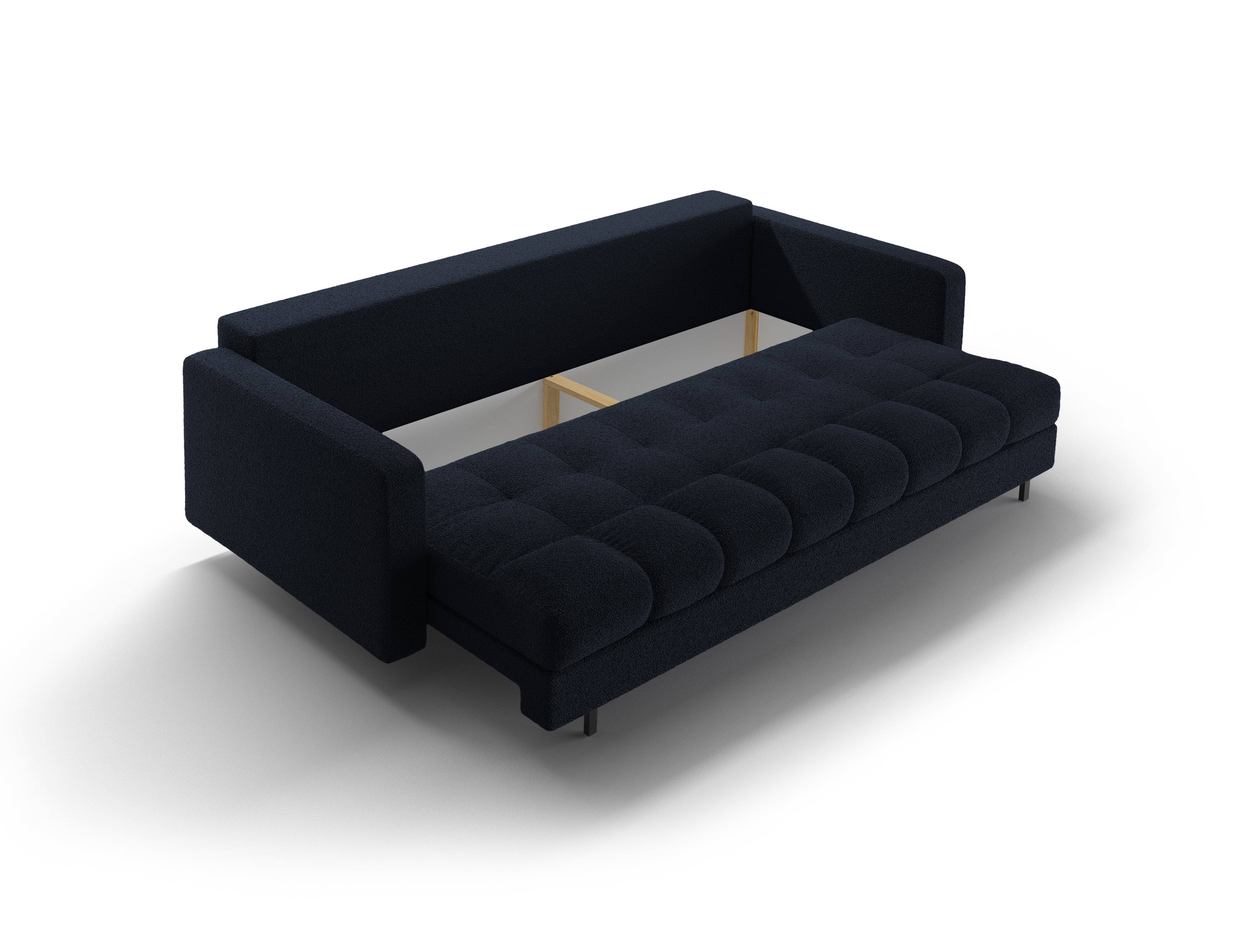 3-seater sofa with sleeping function BALI dark blue bouclé with black base