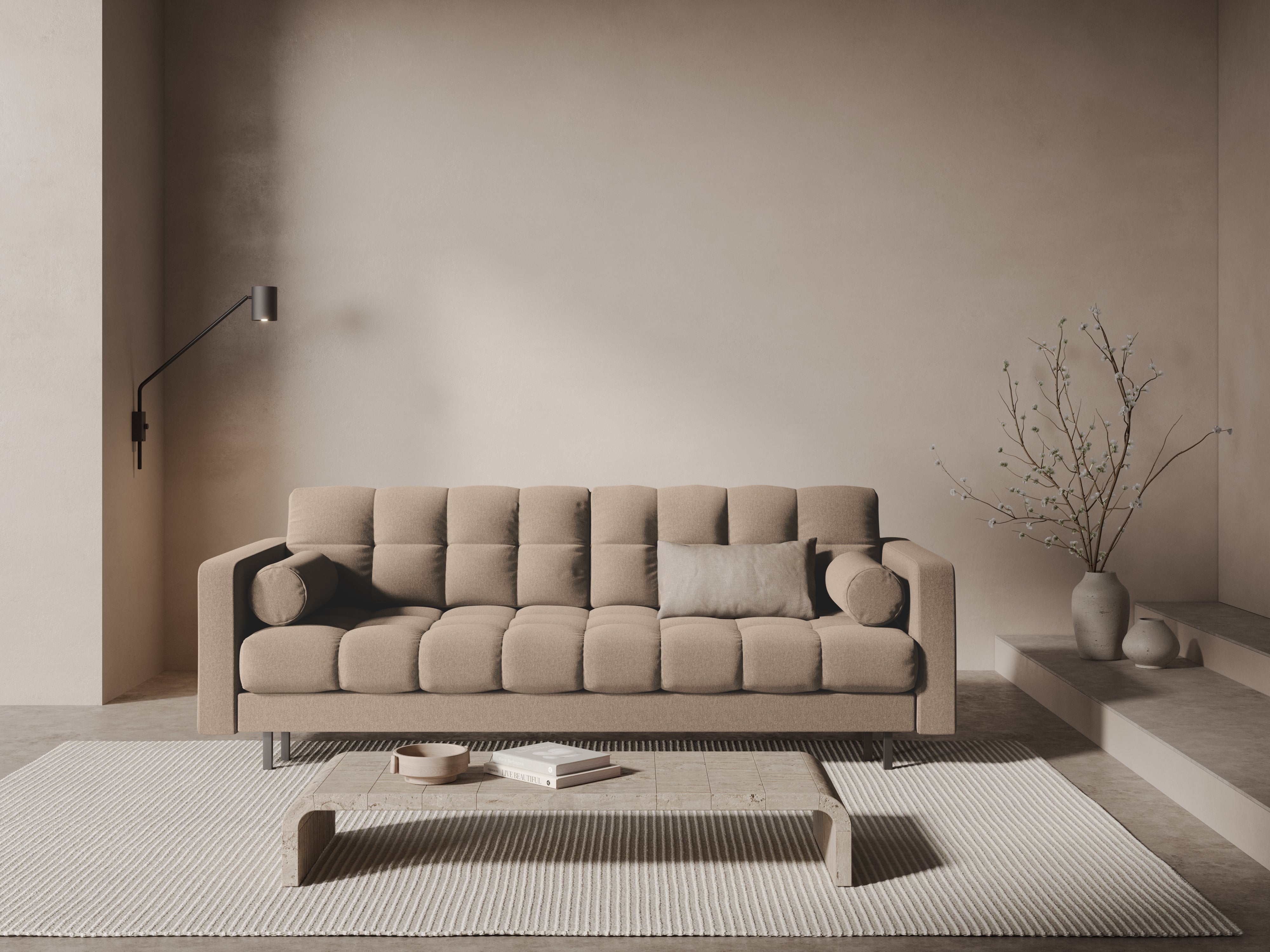 3-seater sofa with sleeping function BALI beige with black base