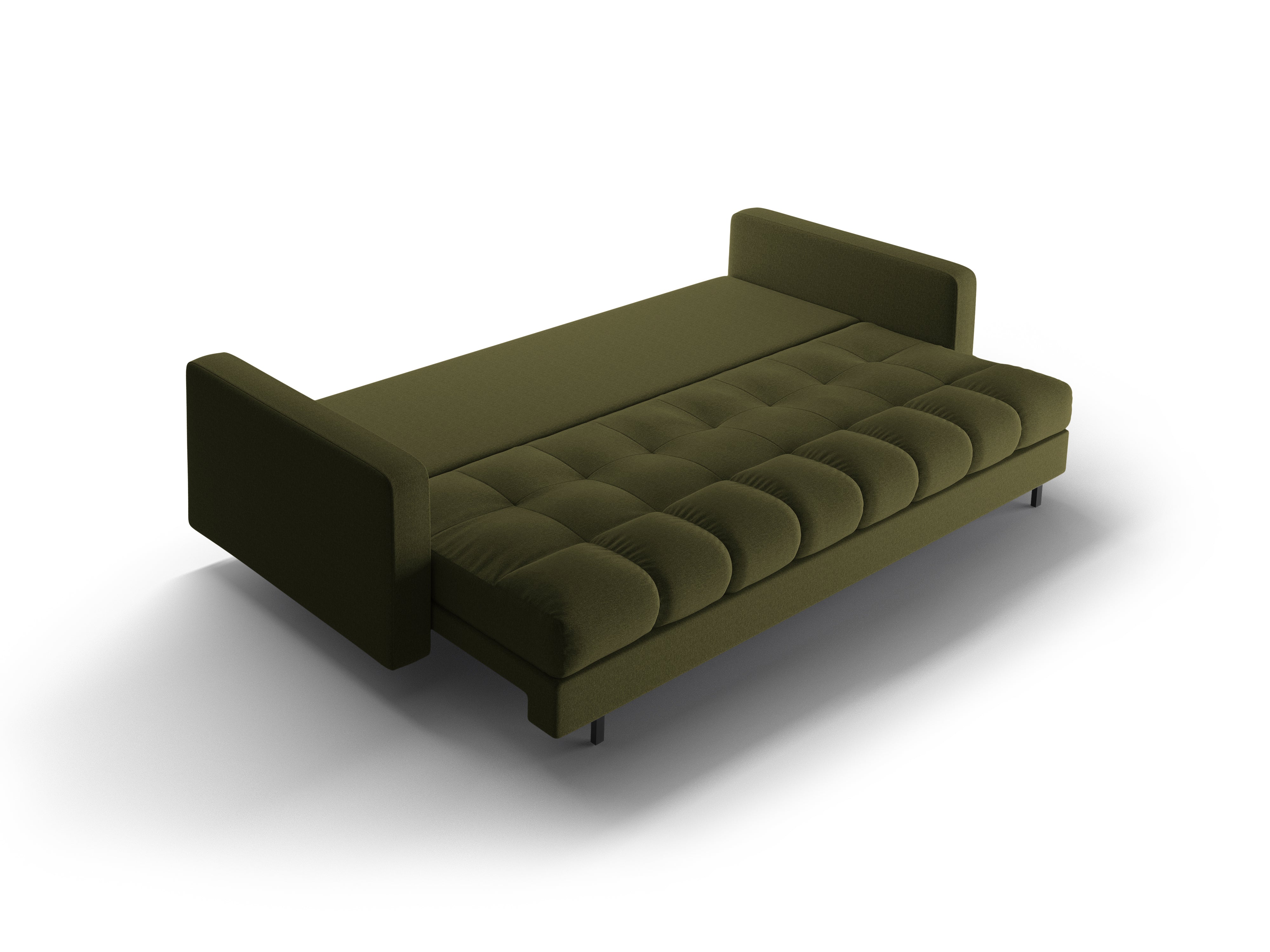 Velvet 3-seater sofa with sleeping function BALI in dark green with a black base
