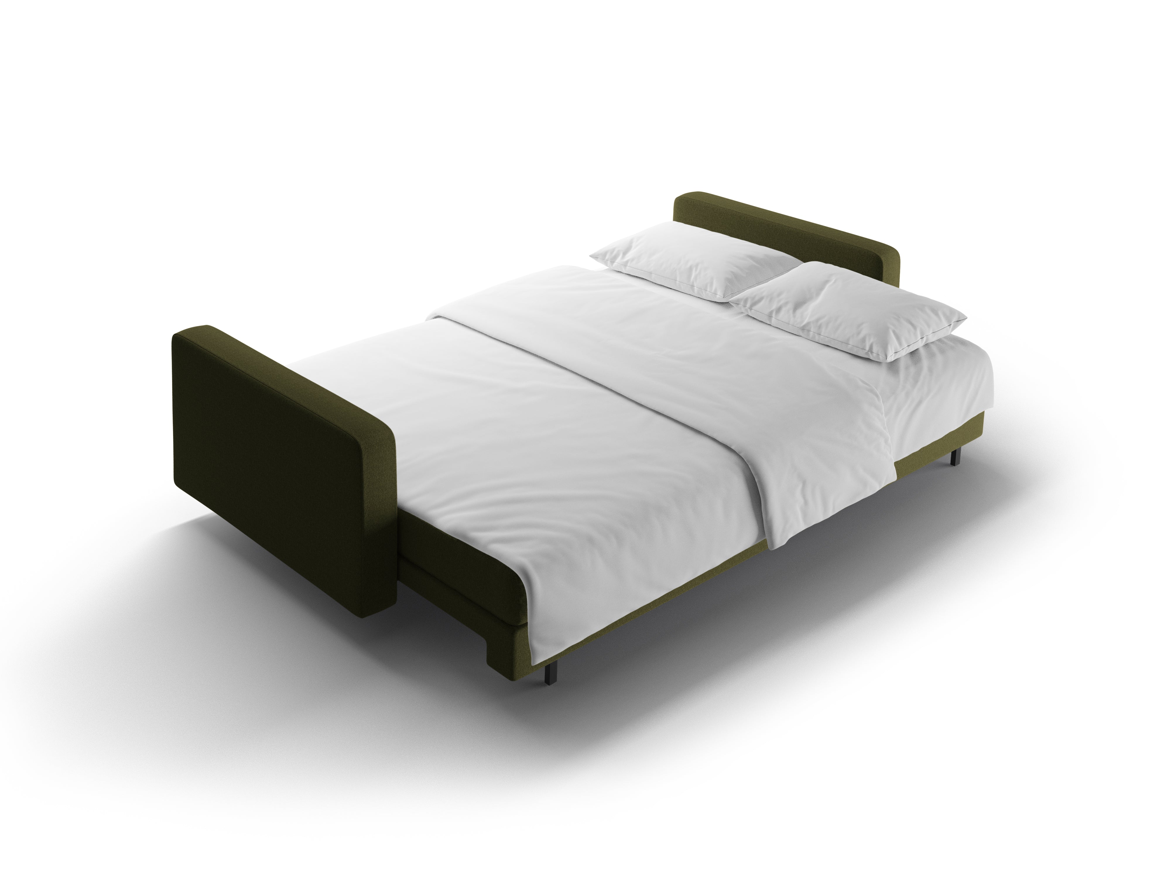 Velvet 3-seater sofa with sleeping function BALI in dark green with a black base