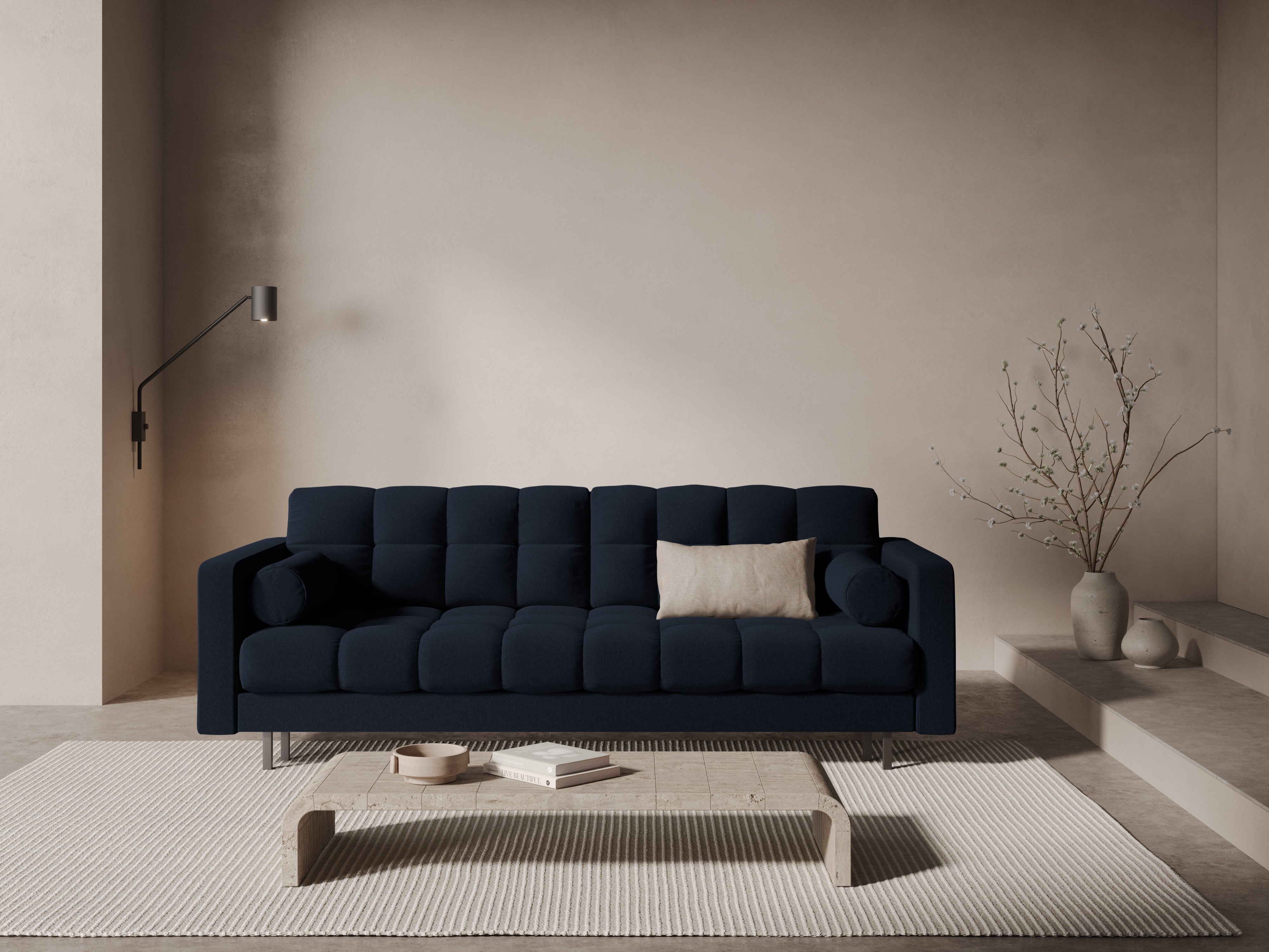 3-seater sofa with sleeping function BALI dark blue with black base