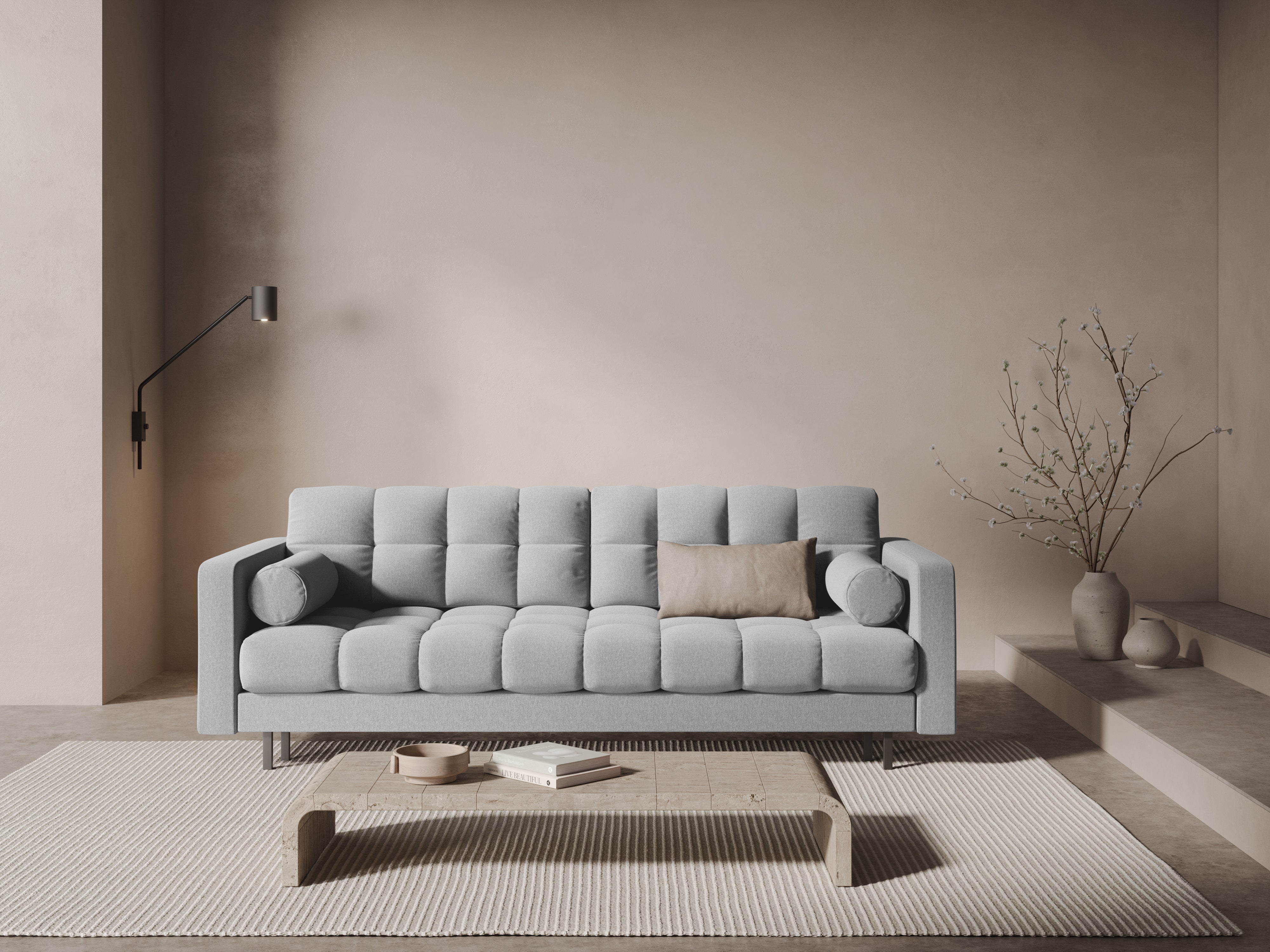 3-seater sofa with sleeping function BALI light gray with black base