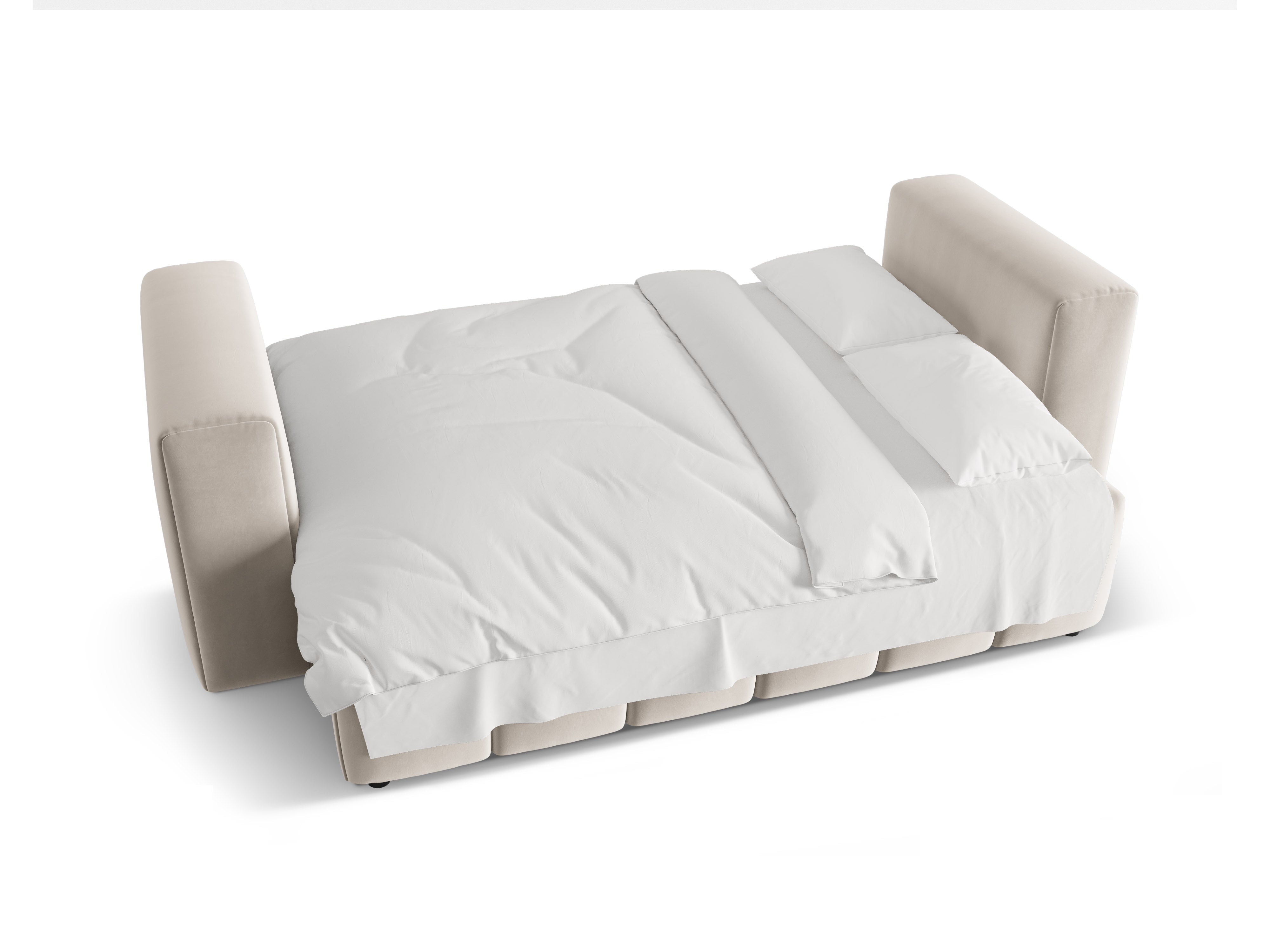 Sofa aksamitna 3-osobowa z funkcją spania VERONA ecru – Cosmopolitan Design
