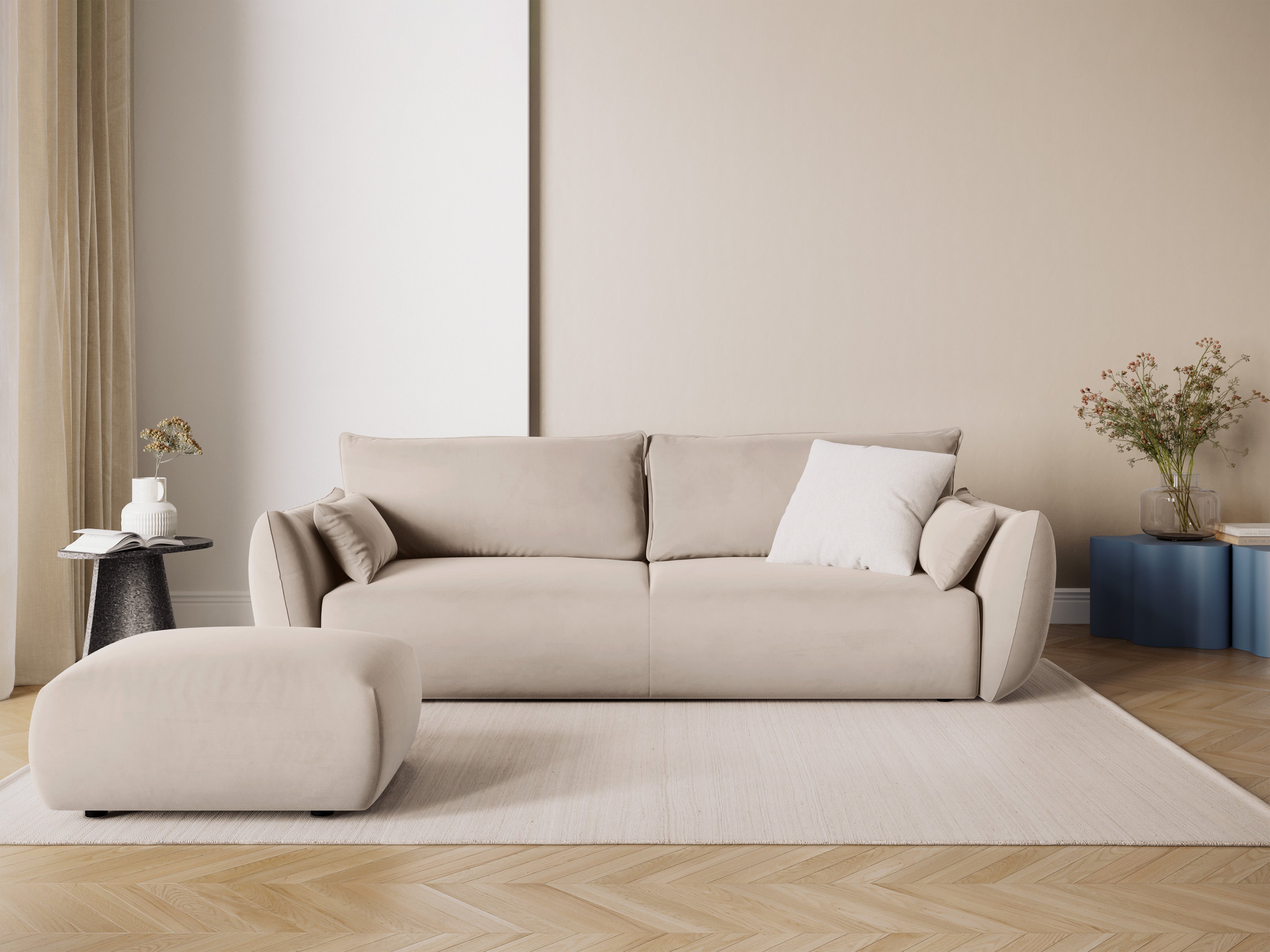 Velvet sofa with sleeping function MATERA beige