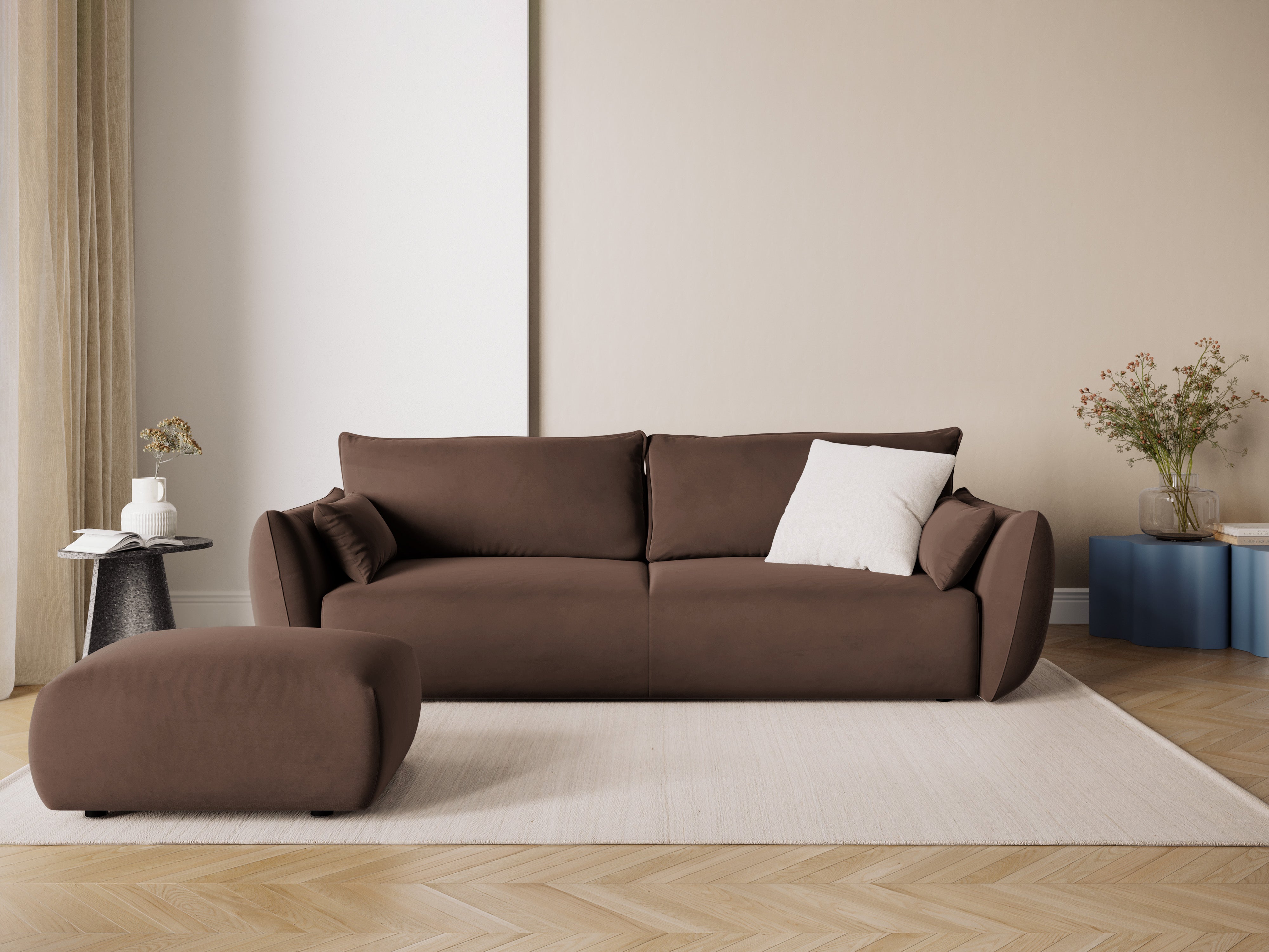 Sofa sametová s funkcí spaní MATERA čokoládová
