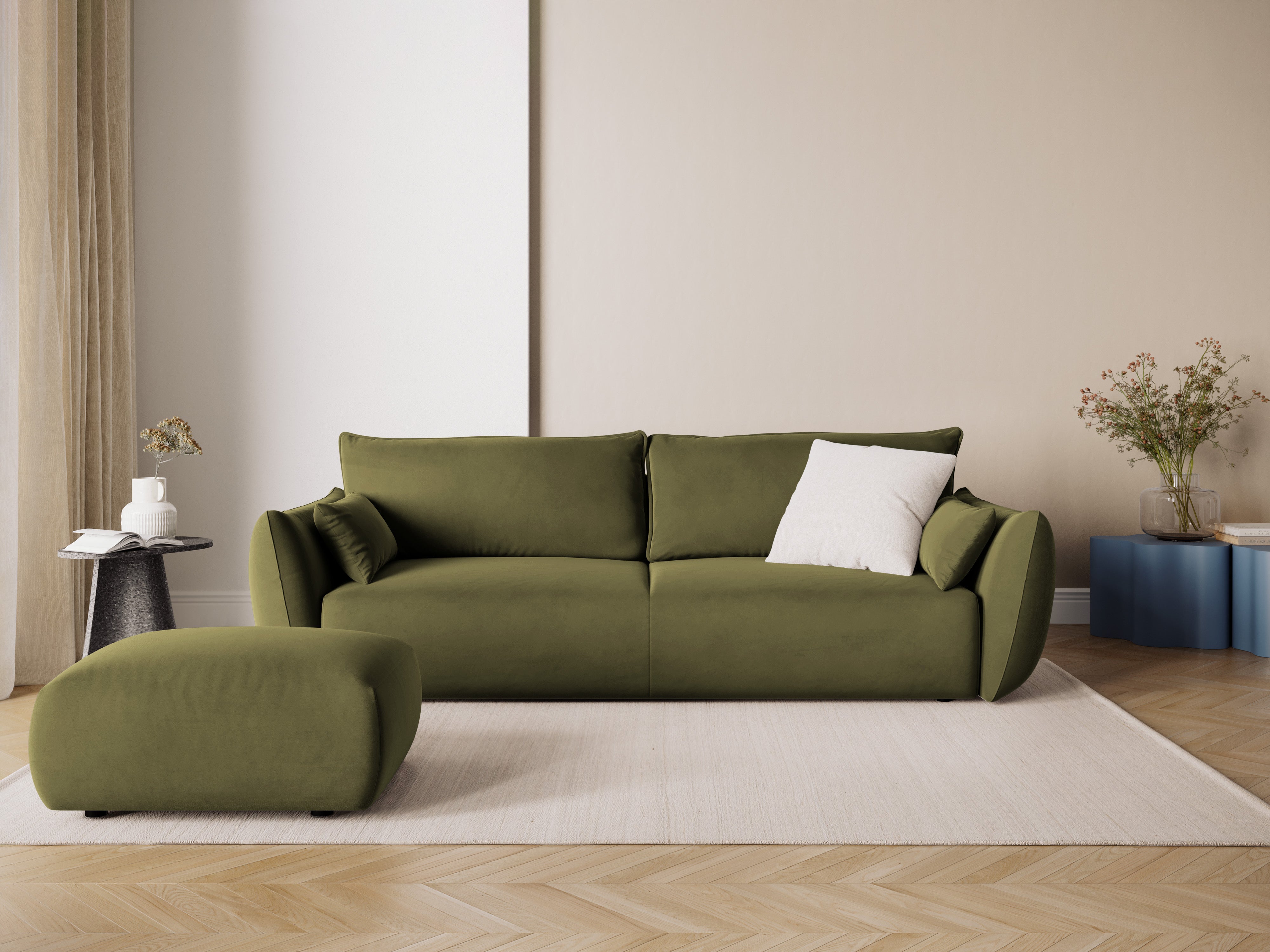 Sofa sametová s funkcí spaní MATERA olivová