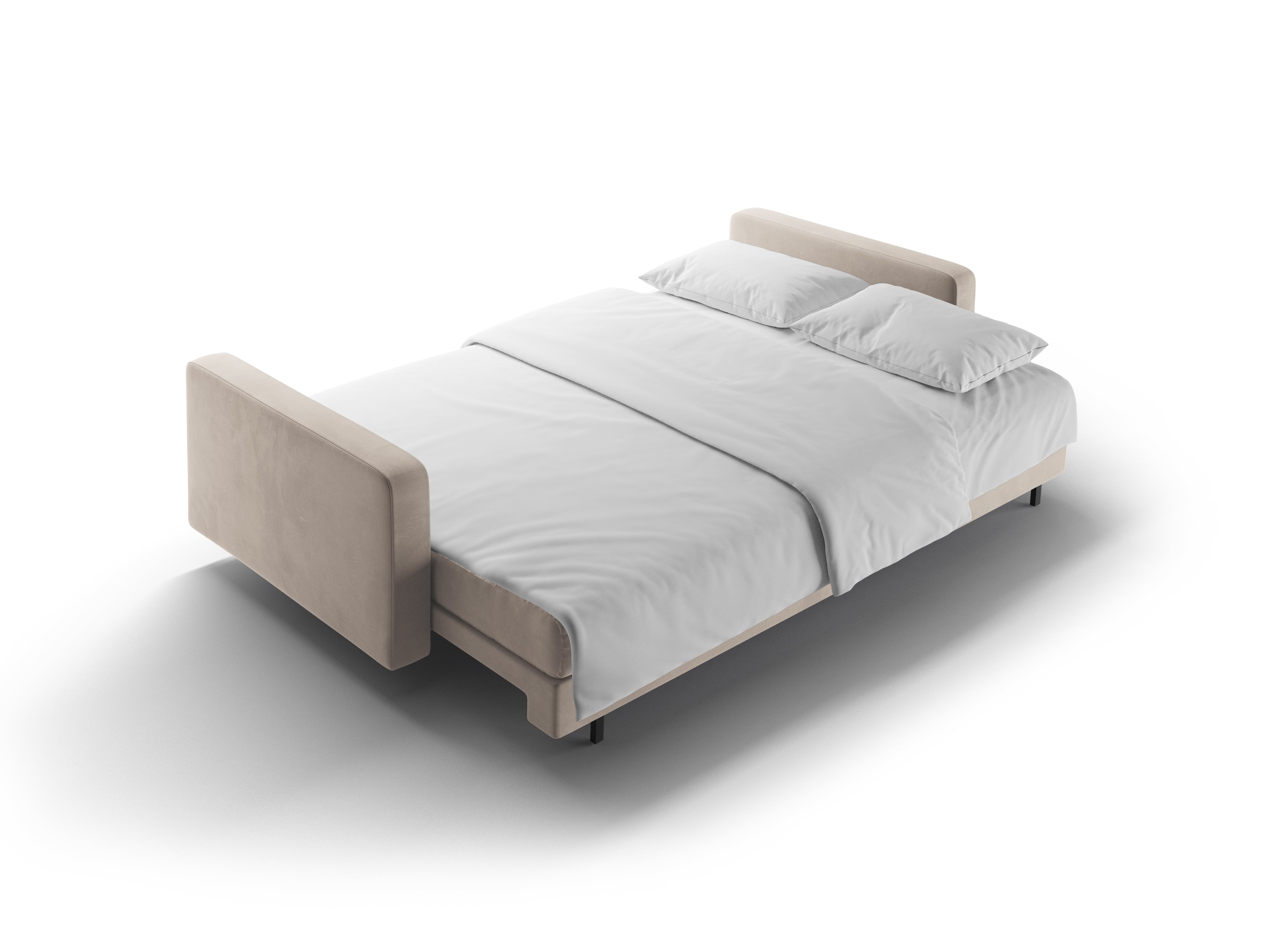 Sofa sametová 3-osobová s funkcí spaní BALI béžová s černým podstavcem