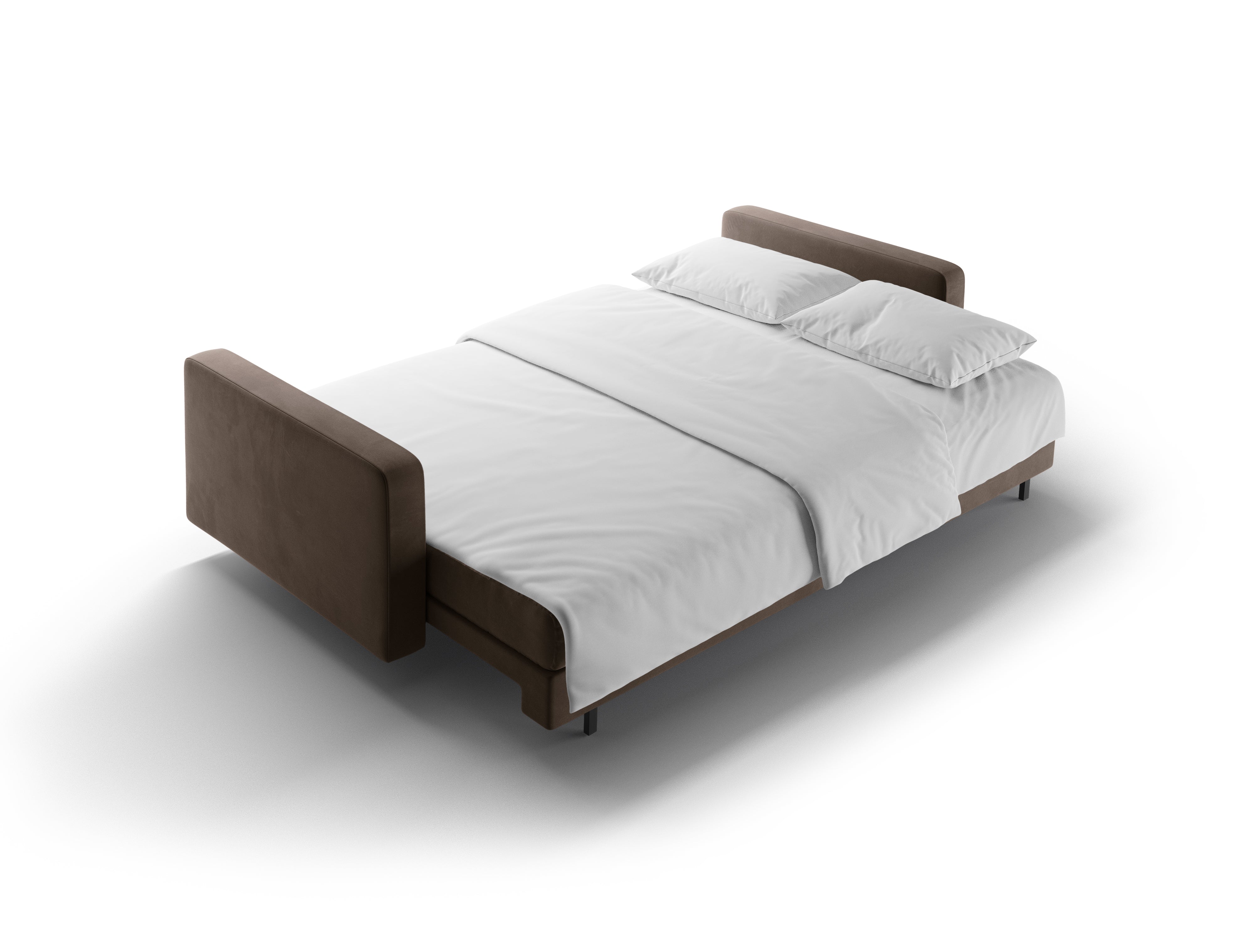 Chocolate 3-seater velvet sofa with sleeping function BALI with black base