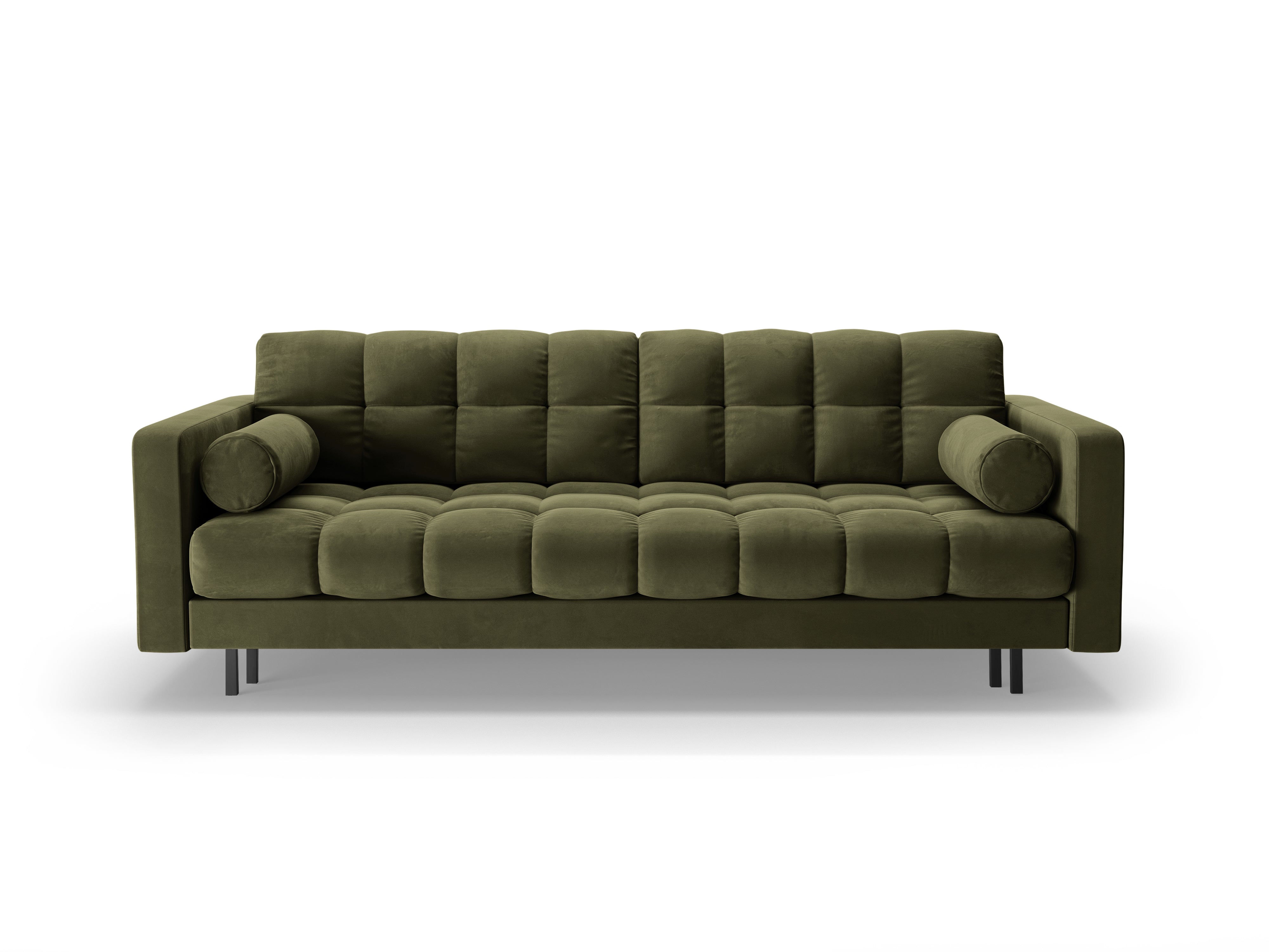 Green velvet 3-seater sofa with a sleeping function BALI with a black base