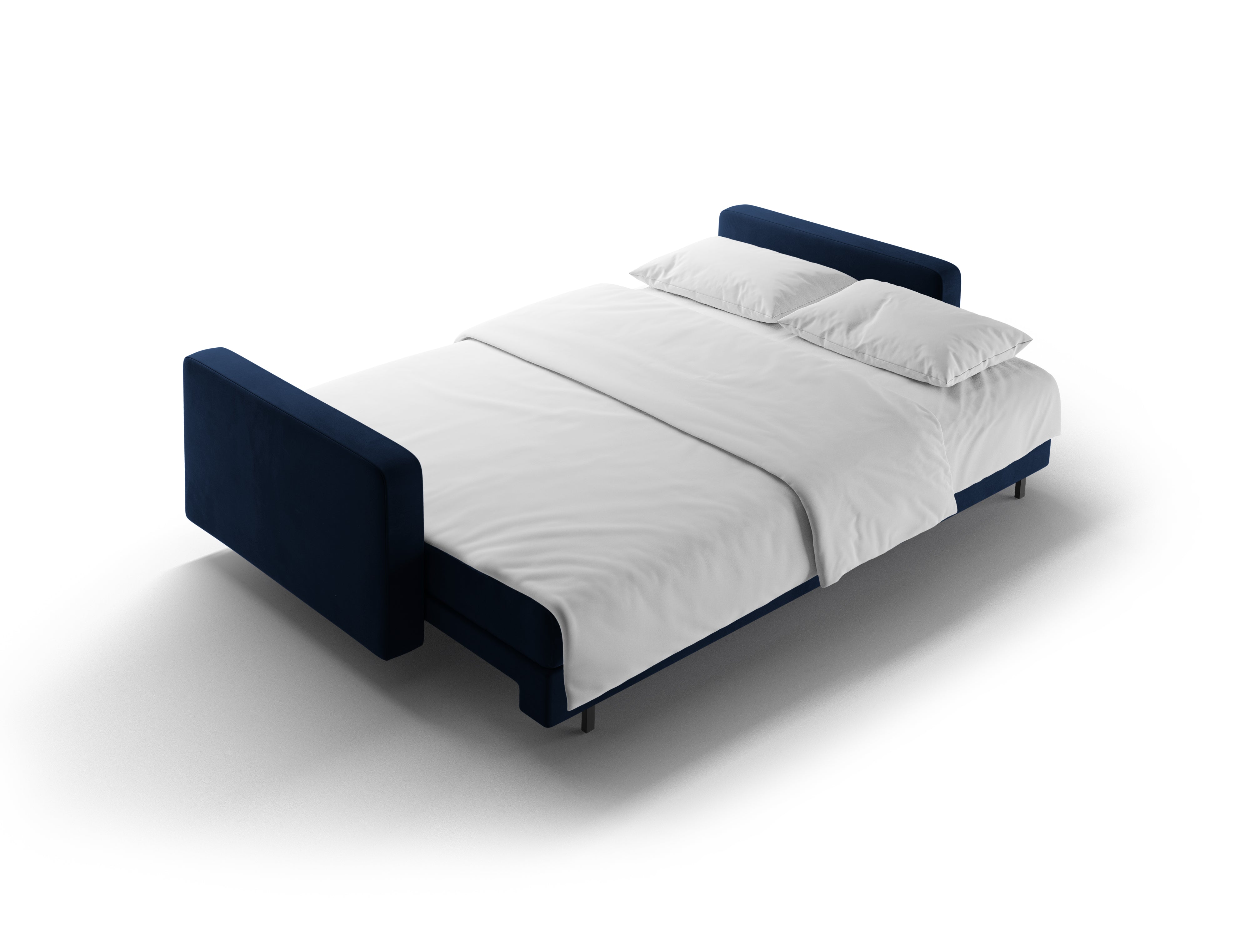 Sofa sametová 3-osobová s funkcí spaní BALI královská modrá s černým podstavcem