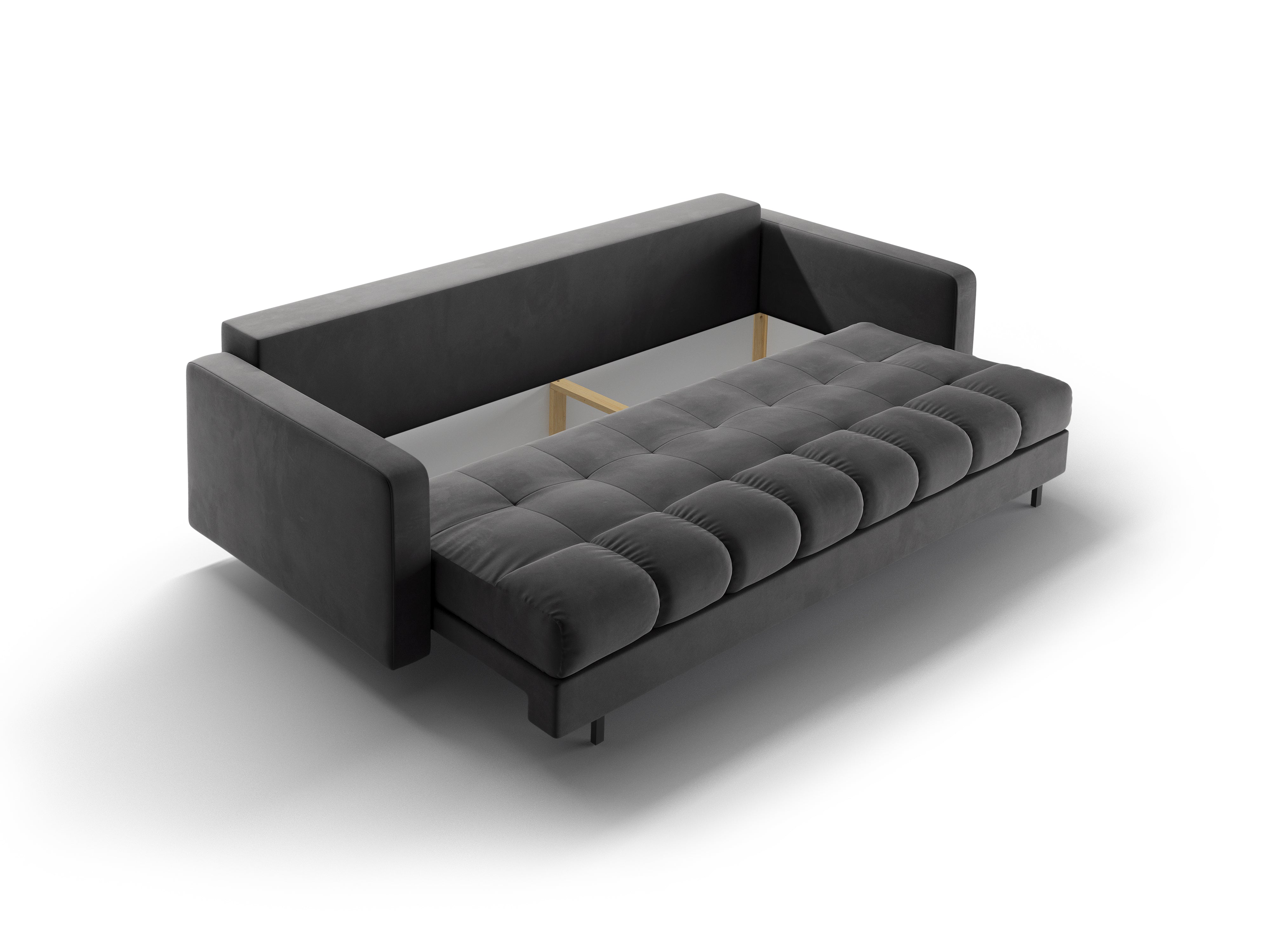 Gray velvet 3-seater sofa with sleeping function BALI with a black base