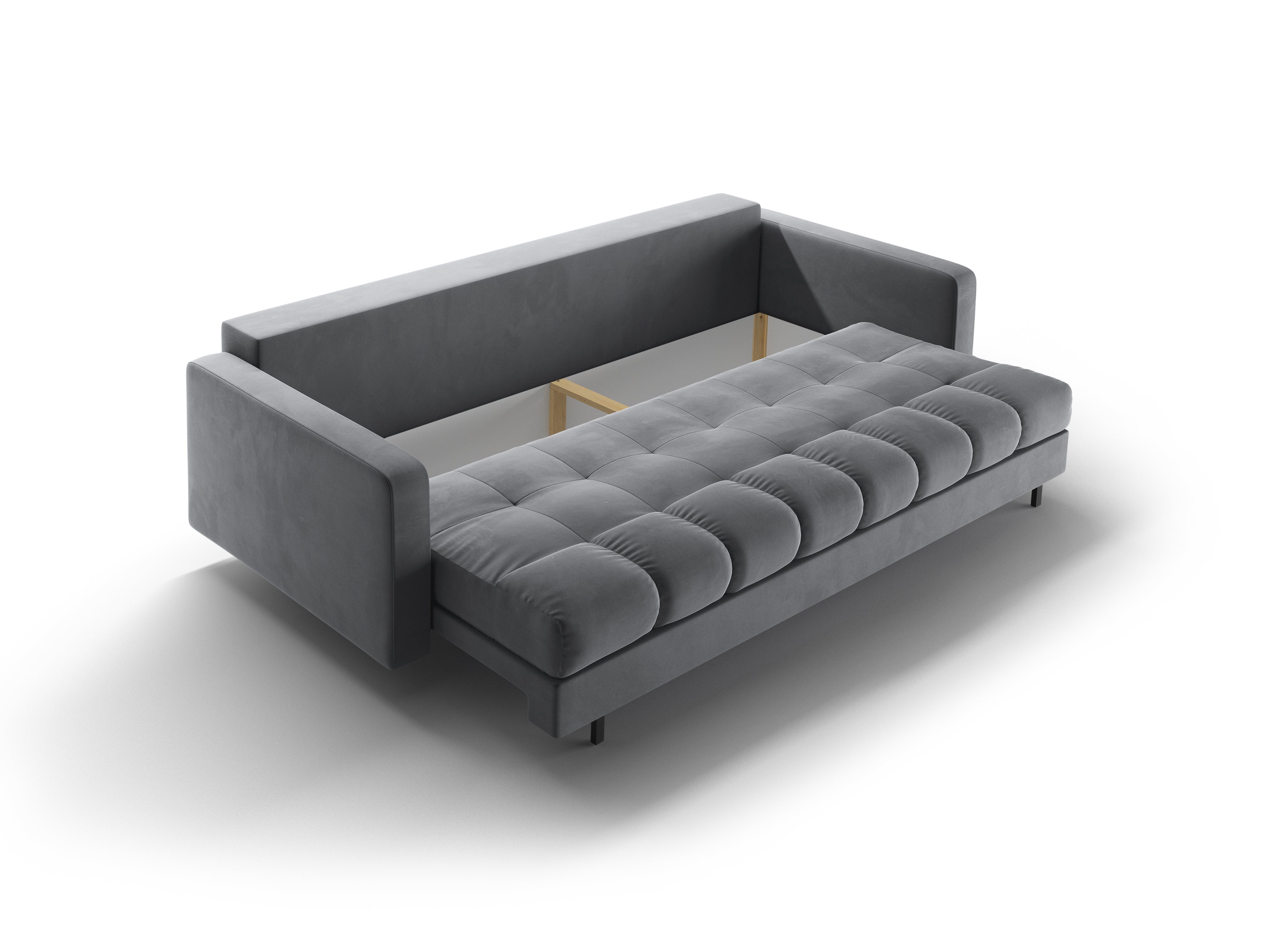 3-seater velvet sofa with sleeping function BALI light gray with black base