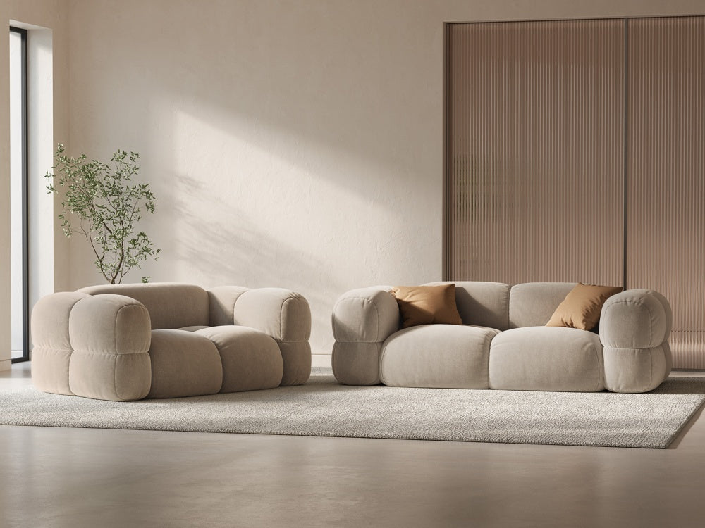 3-seater velvet sofa LORETTO beige