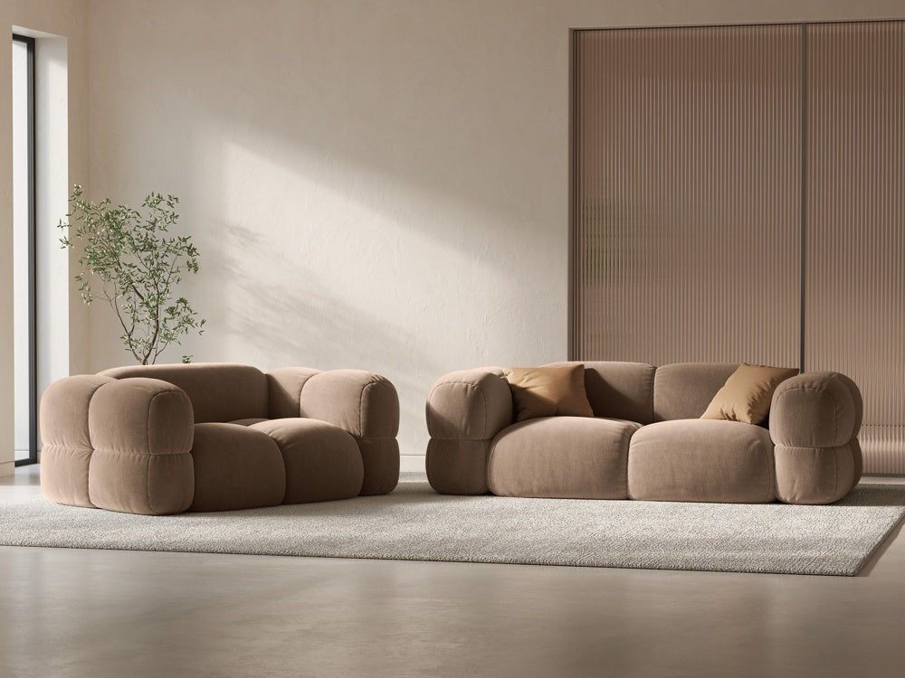 Sofa 3-osobová sametová LORETTO tmavě béžová