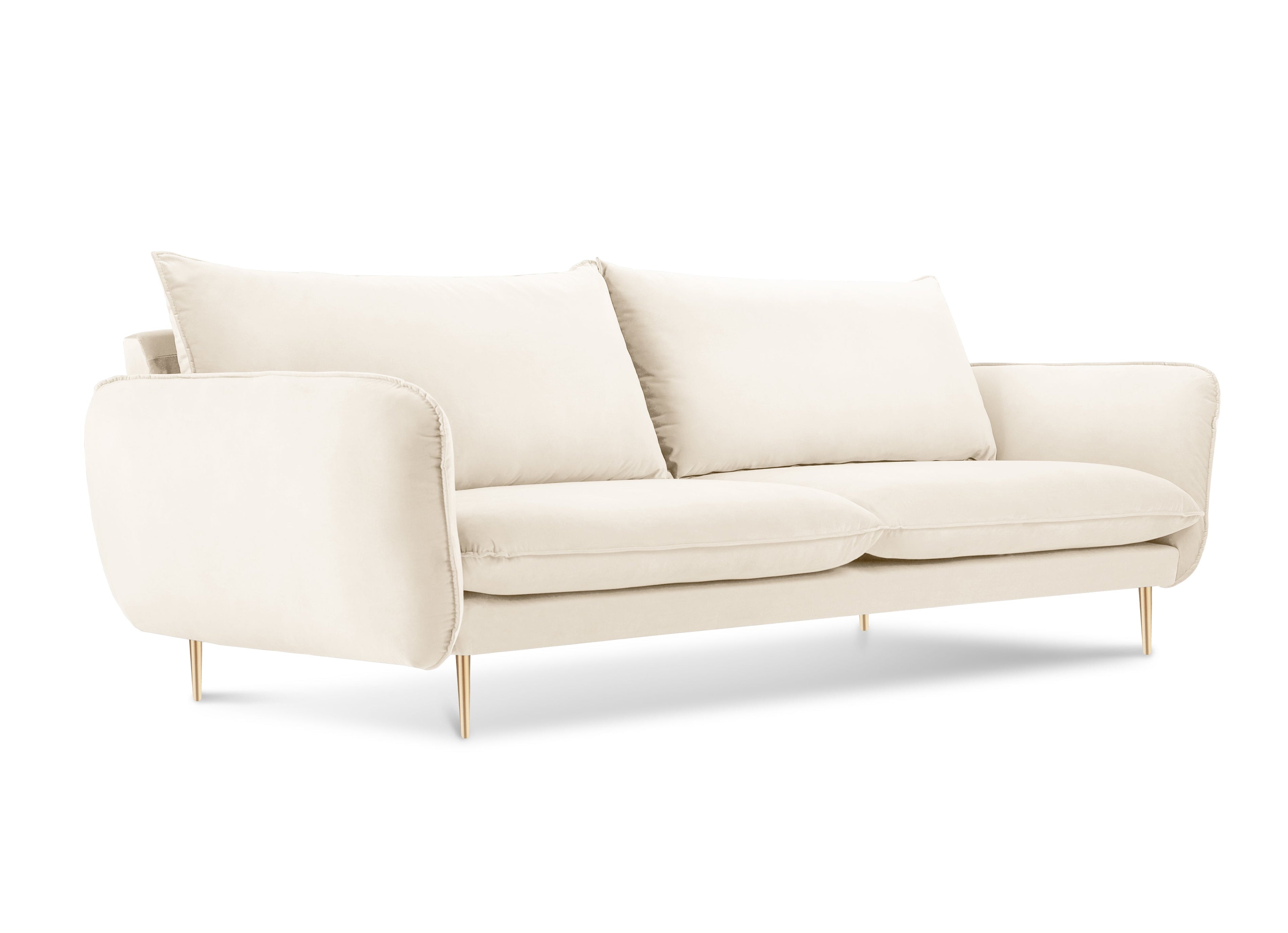Sofa sametová 3-osobová VIENNA béžová se zlatým podstavcem