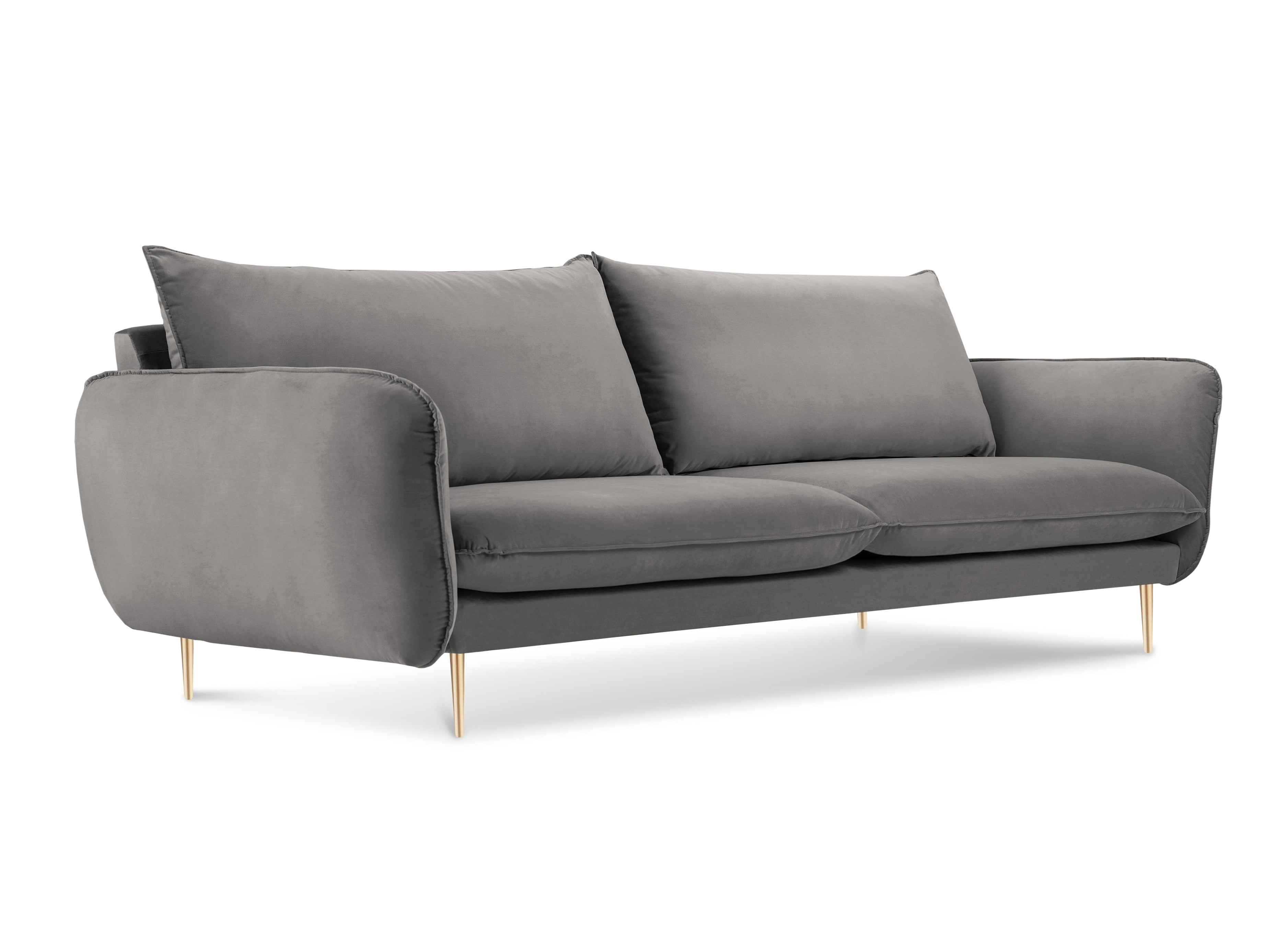 Sofa sametová 3-místná VIENNA světle šedá se zlatým podstavcem
