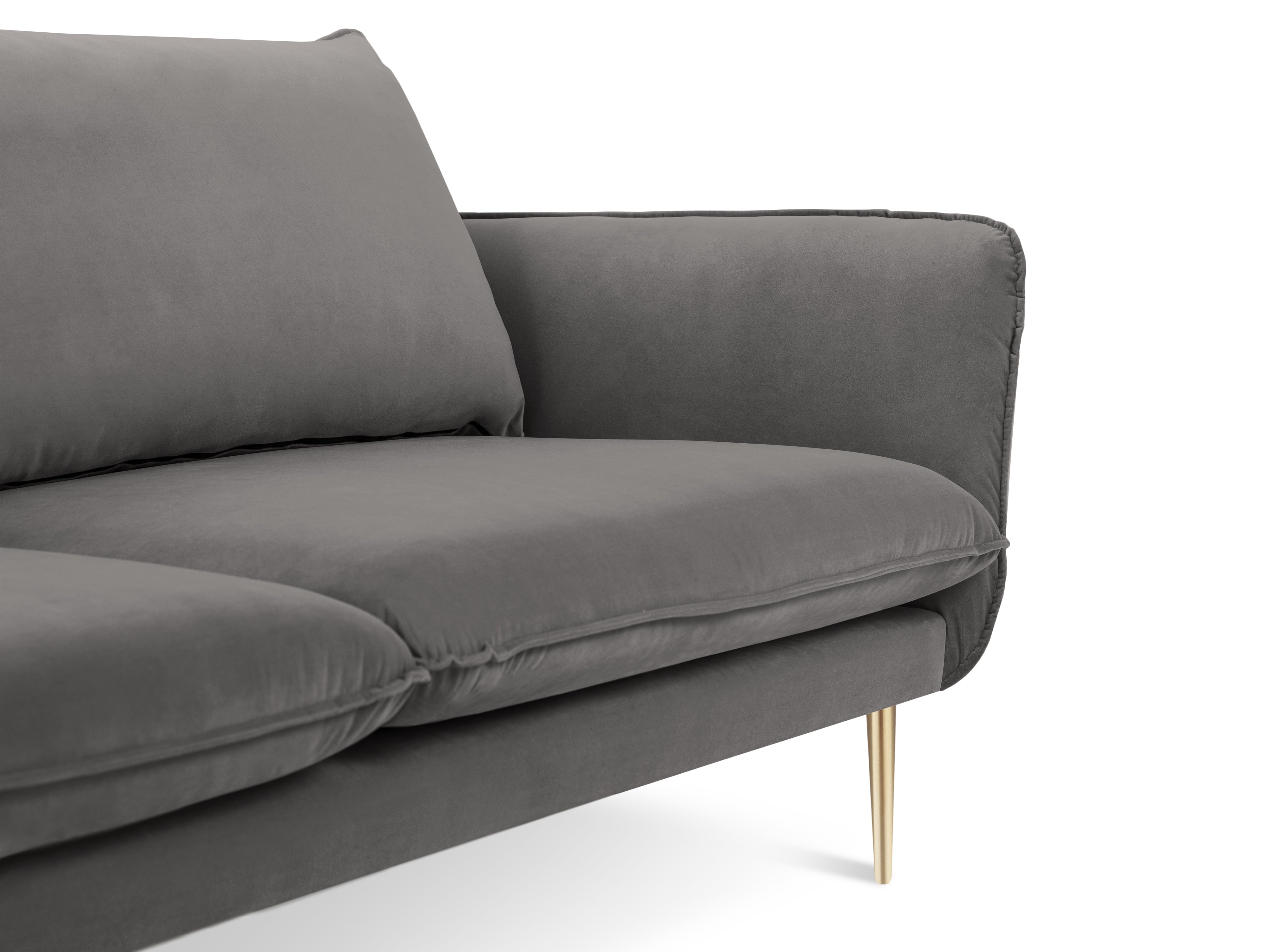 Sofa sametová 3-místná VIENNA světle šedá se zlatým podstavcem