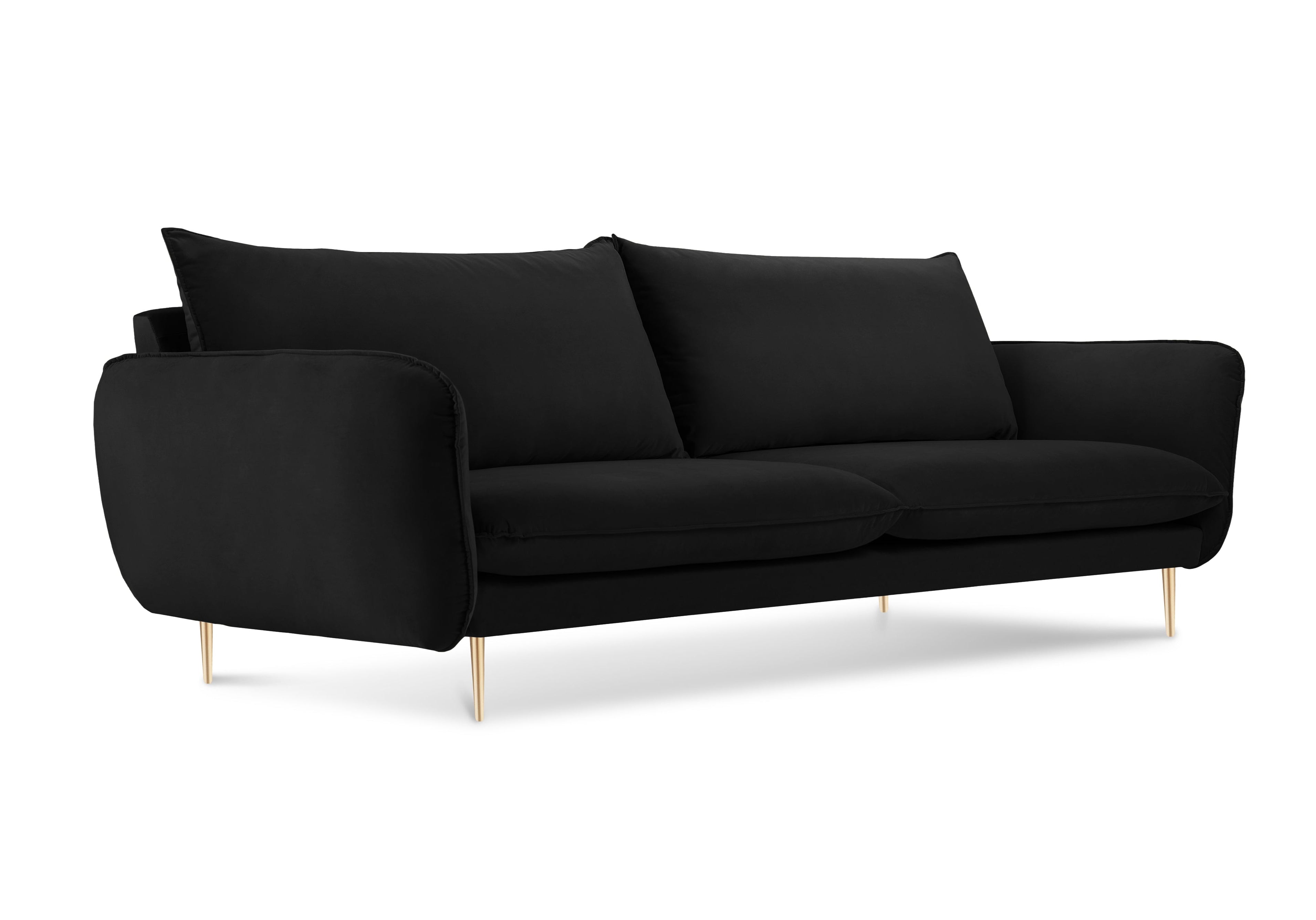 Sofa sametová 3-osobová VIENNA černá se zlatým podstavcem