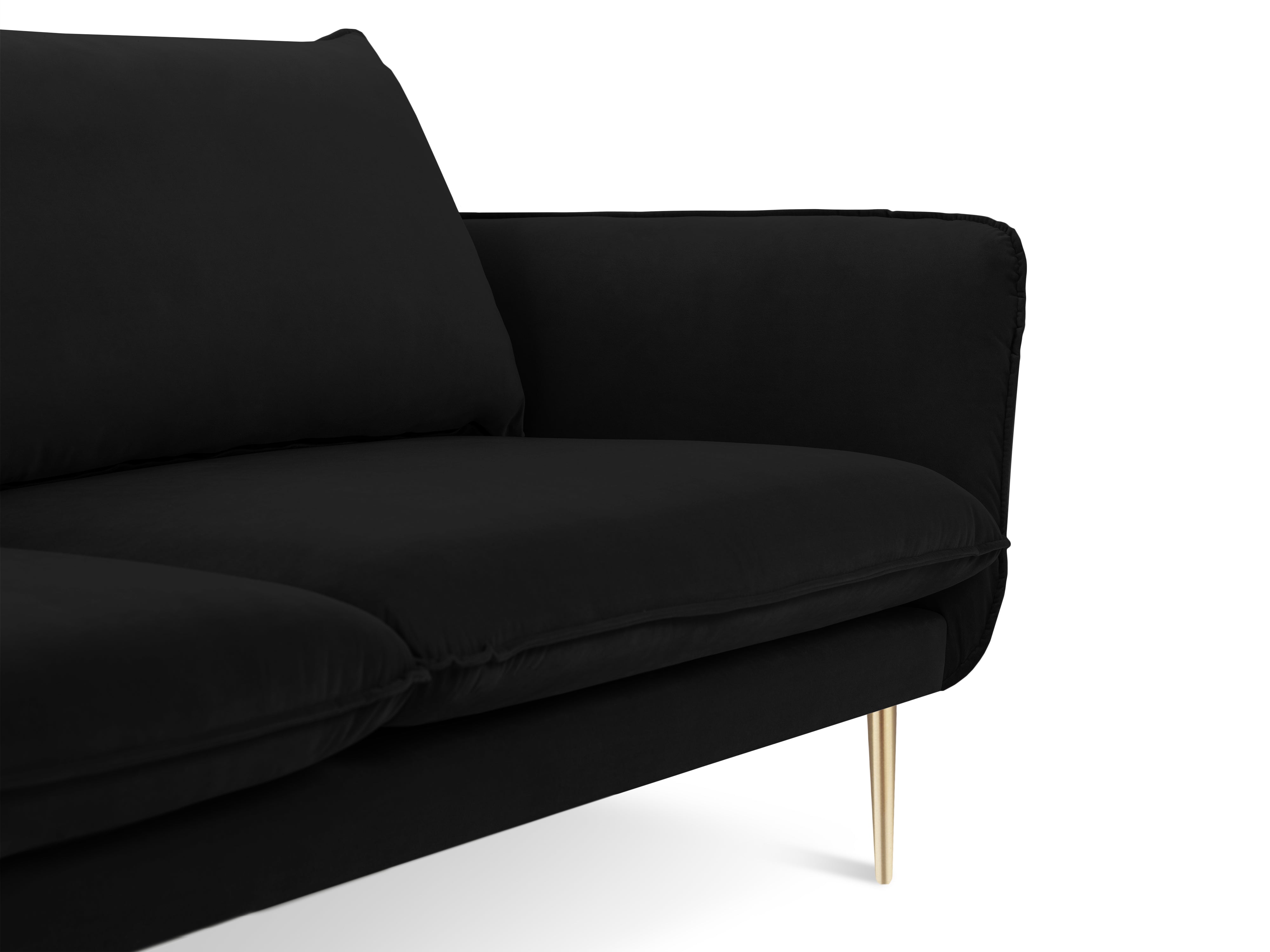 Sofa sametová 3-osobová VIENNA černá se zlatým podstavcem