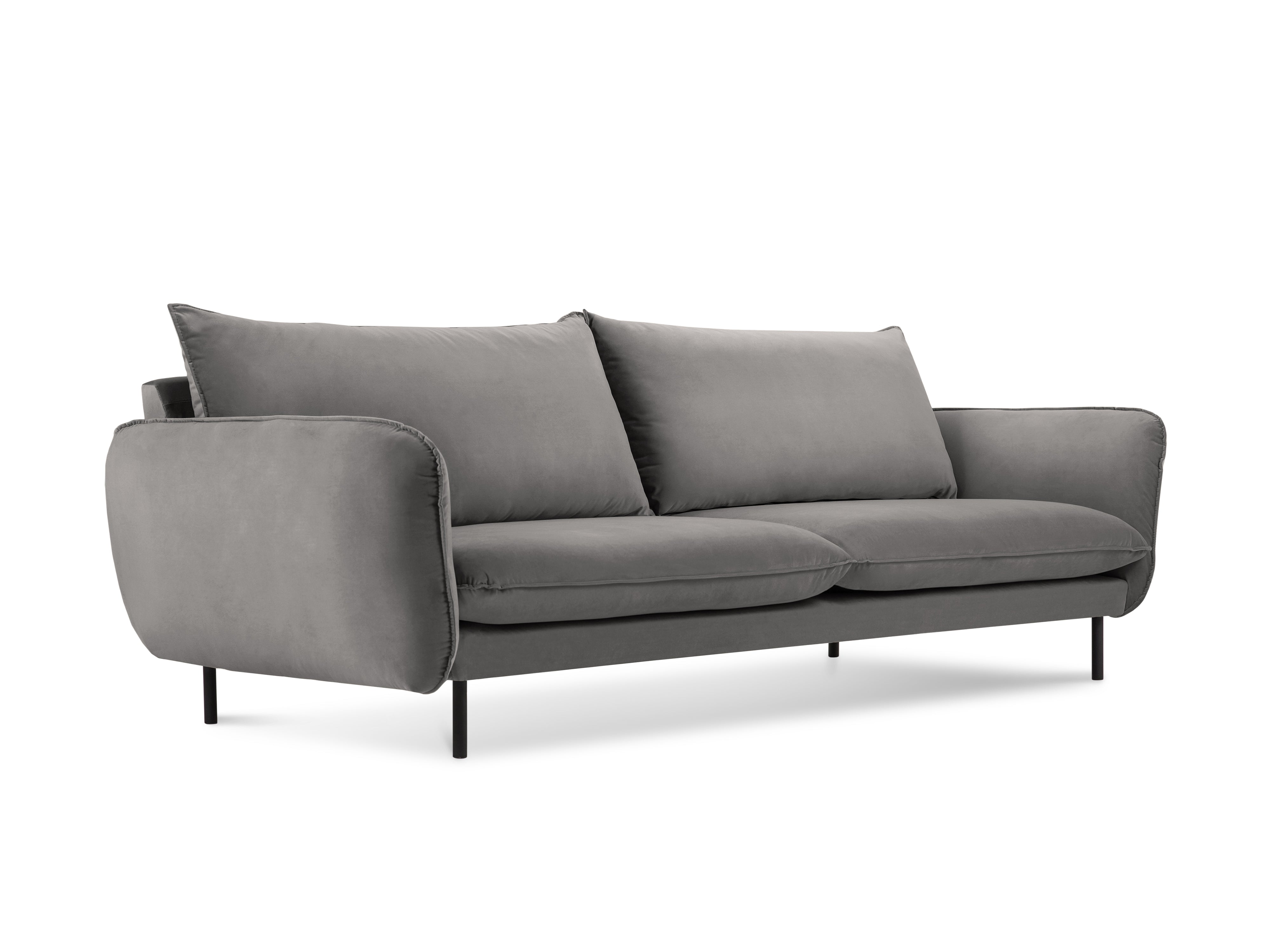 Sofa sametová 3-osobová VIENNA světle šedá s černým podstavcem