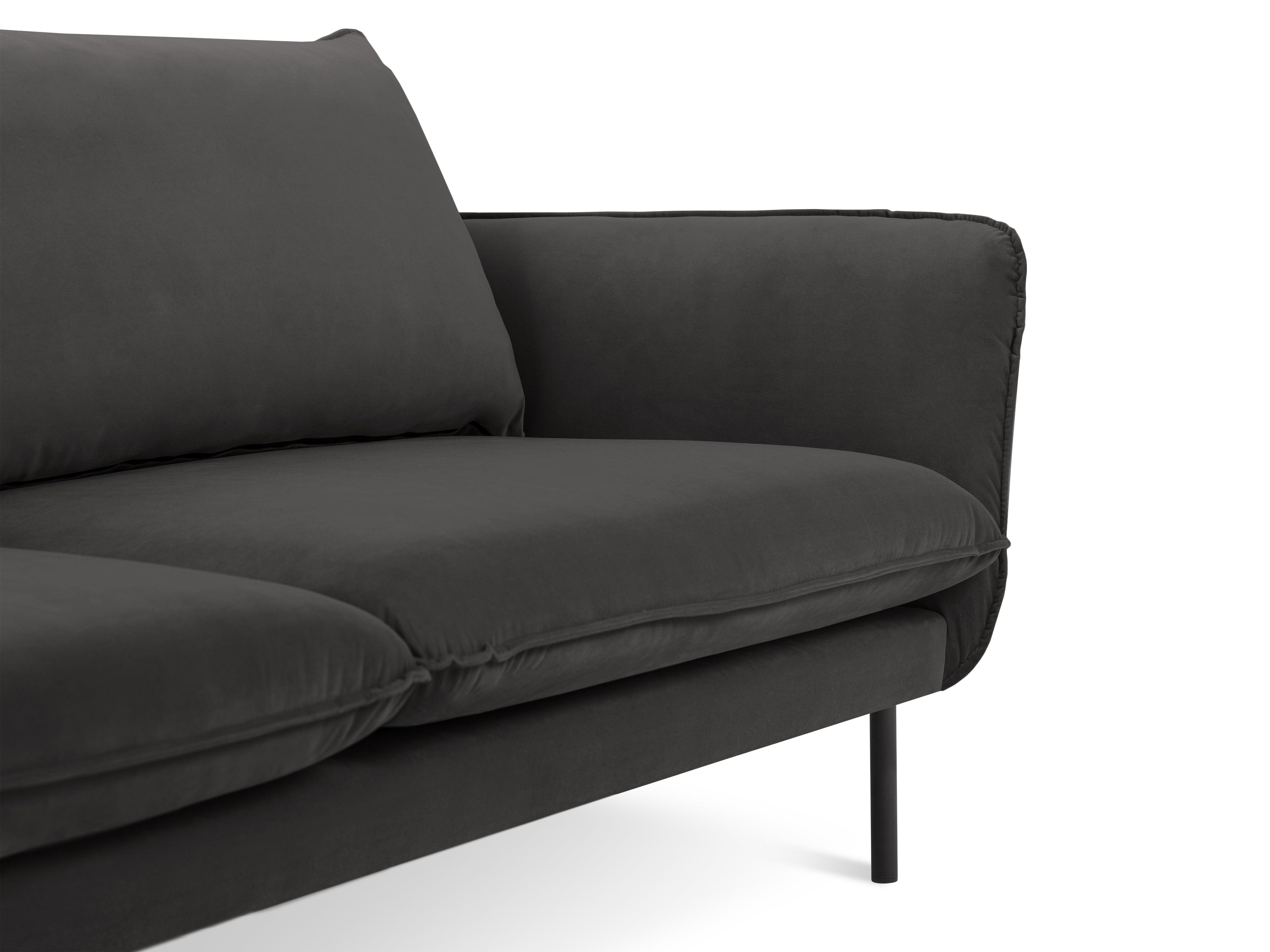 Sofa sametová 3-místná VIENNA tmavě šedá s černým podstavcem