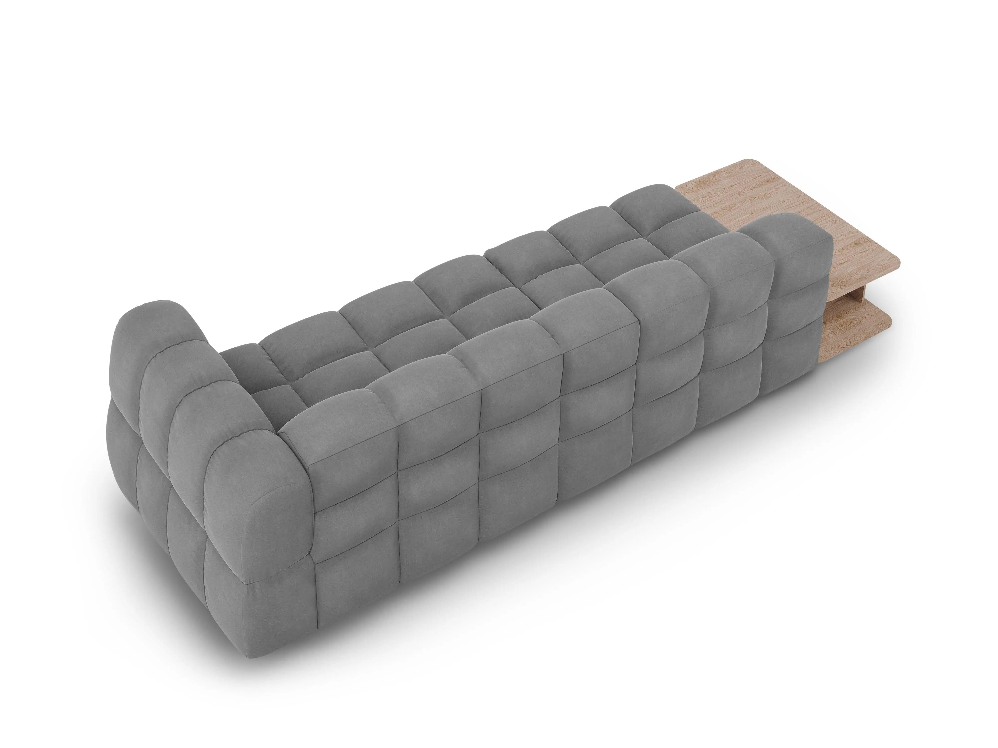 Sofa aksamitna lewostronna 4-osobowa otwarta ze stolikiem SKY jasnoszary do salonu – Cosmopolitan Design