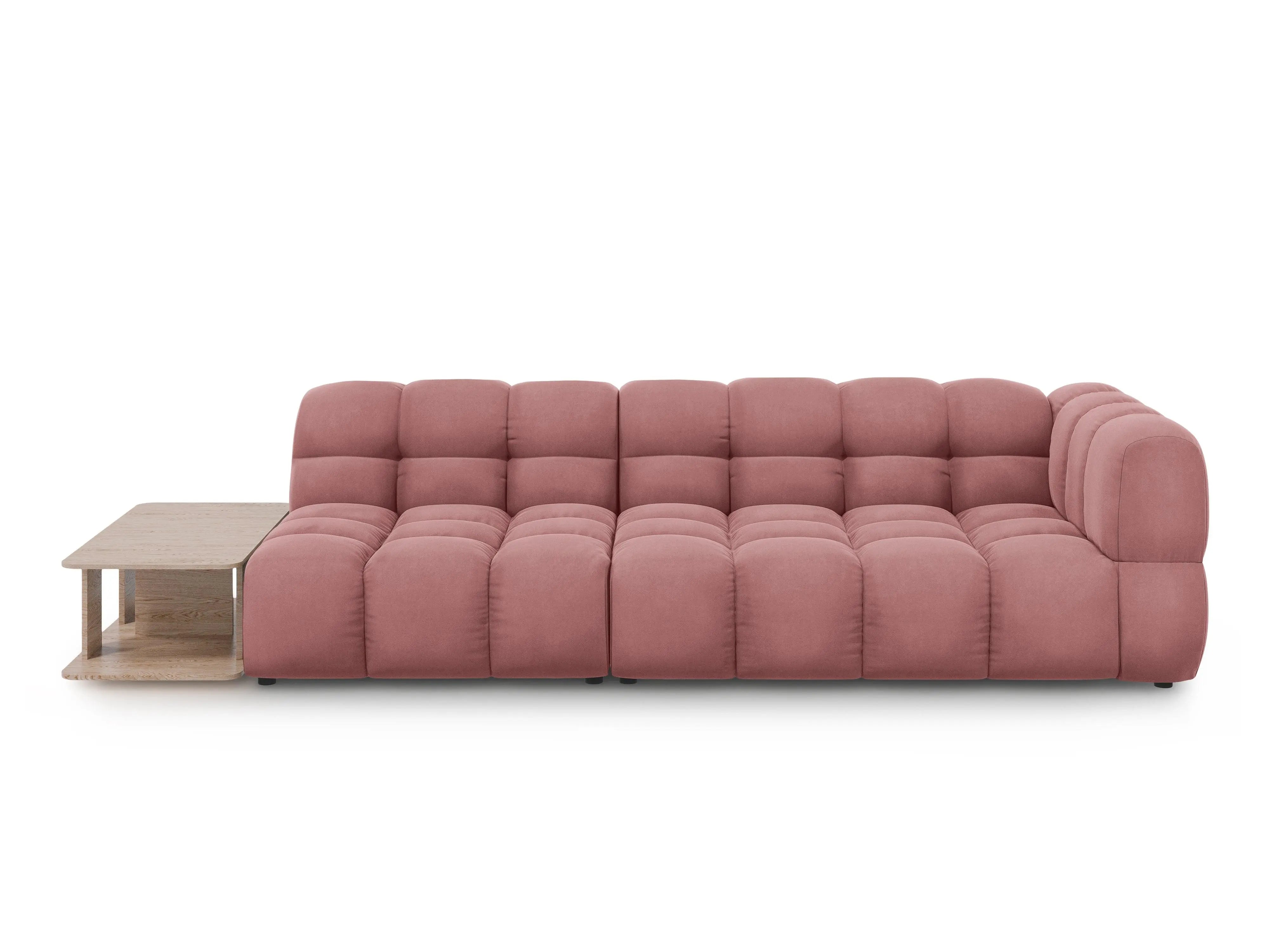 Sofa aksamitna lewostronna 4-osobowa otwarta ze stolikiem SKY łososiowy – Cosmopolitan Design