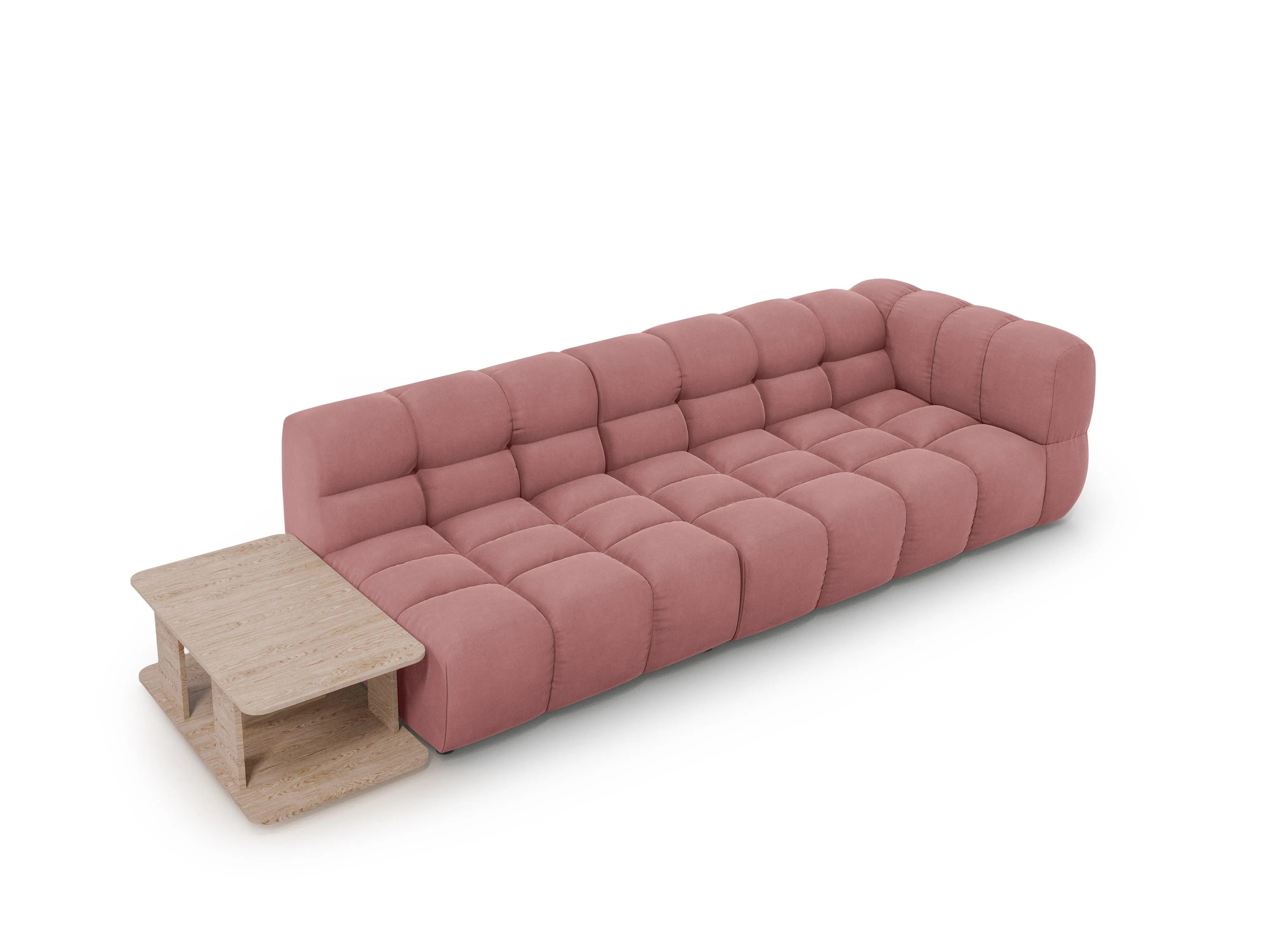 Sofa aksamitna lewostronna 4-osobowa otwarta ze stolikiem SKY łososiowy – welur