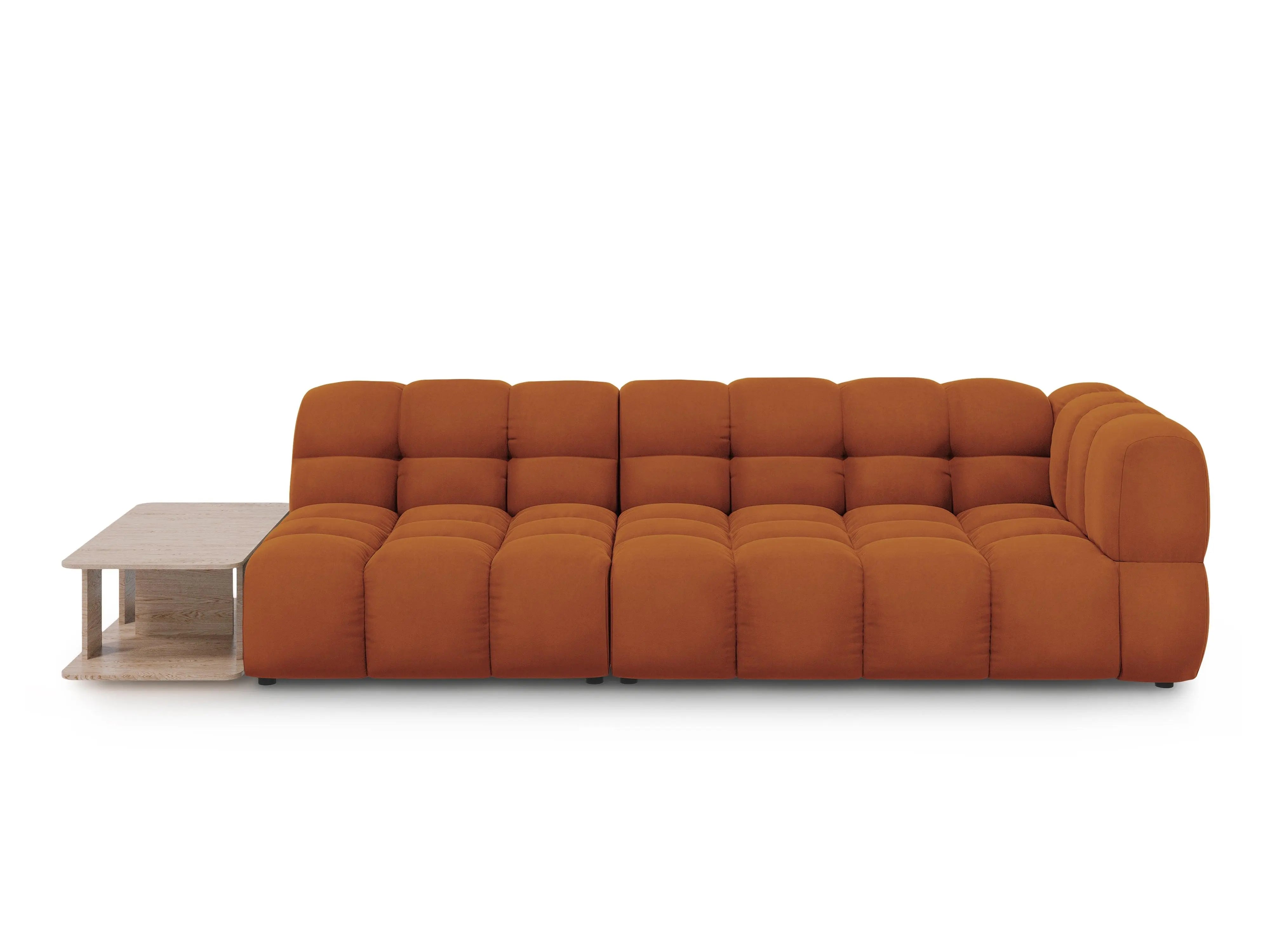 Sofa aksamitna lewostronna 4-osobowa otwarta ze stolikiem SKY terracotta – Cosmopolitan Design