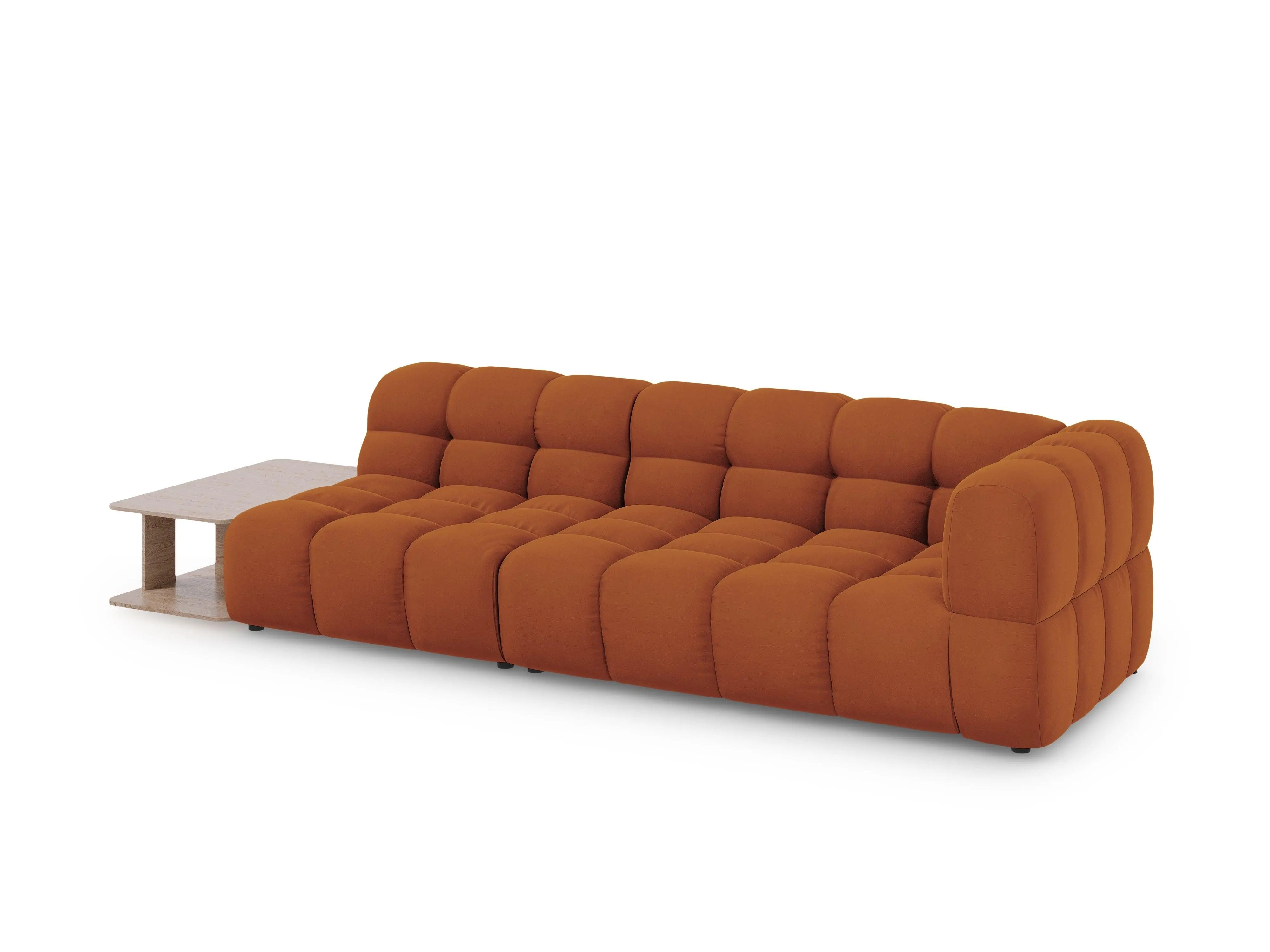 Kanapa aksamitna lewostronna 4-osobowa otwarta ze stolikiem SKY terracotta – Cosmopolitan Design