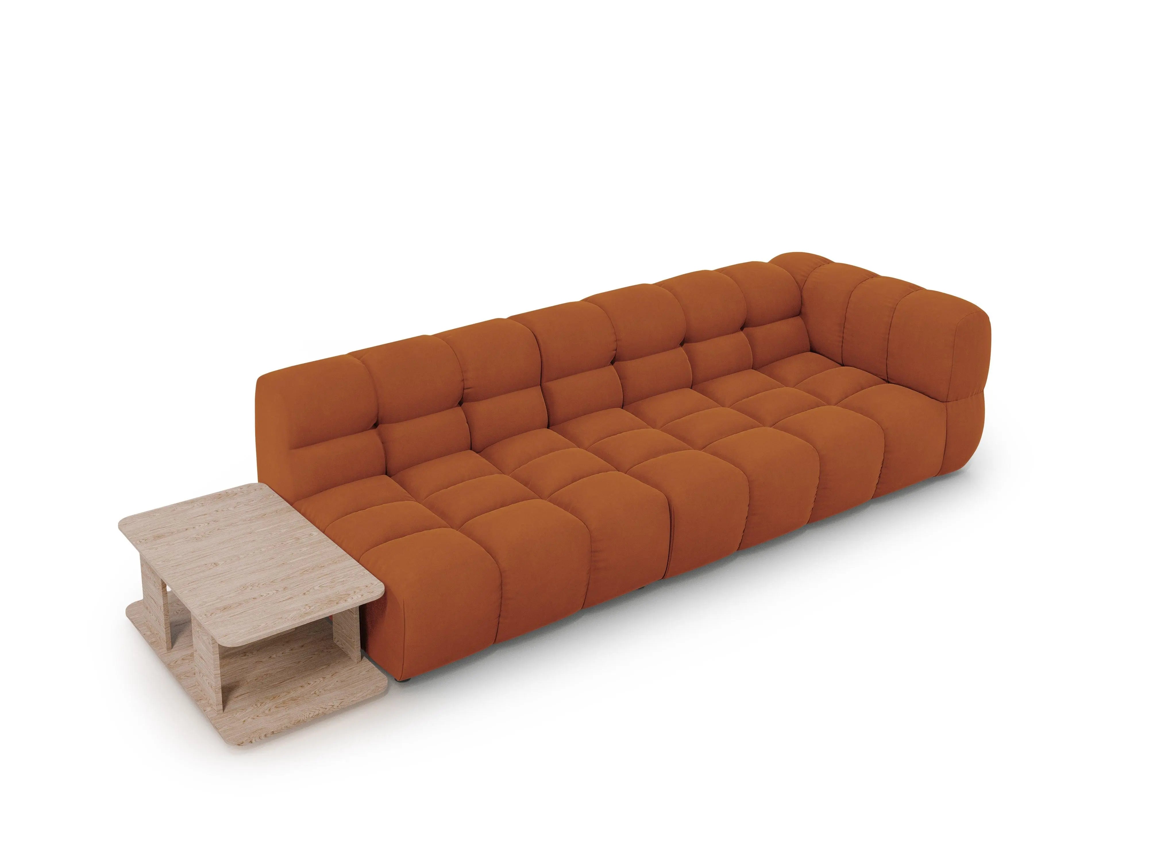 Sofa aksamitna lewostronna 4-osobowa otwarta ze stolikiem SKY terracotta – welur