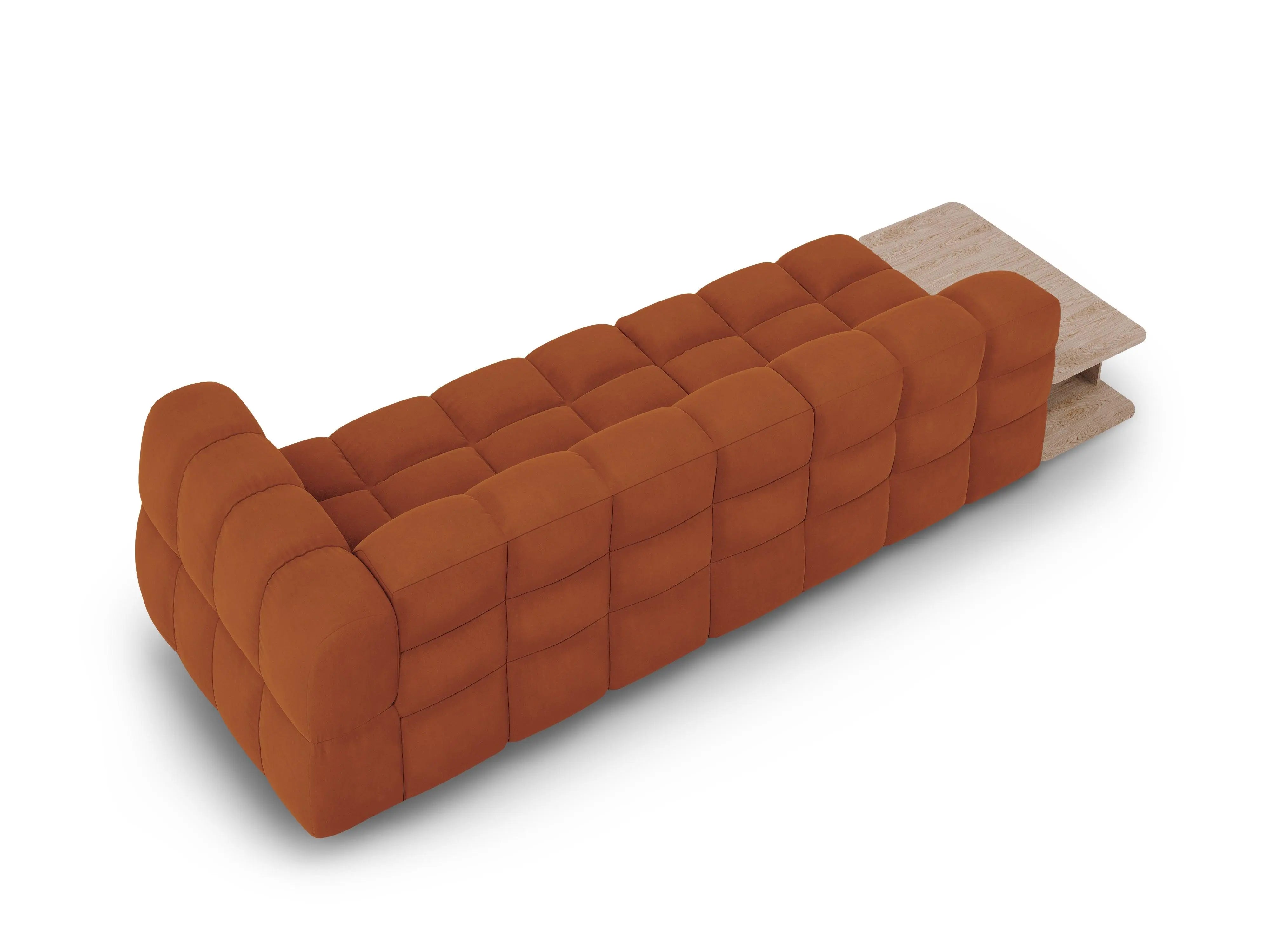 Sofa aksamitna lewostronna 4-osobowa otwarta ze stolikiem SKY terracotta do salonu – Cosmopolitan Design