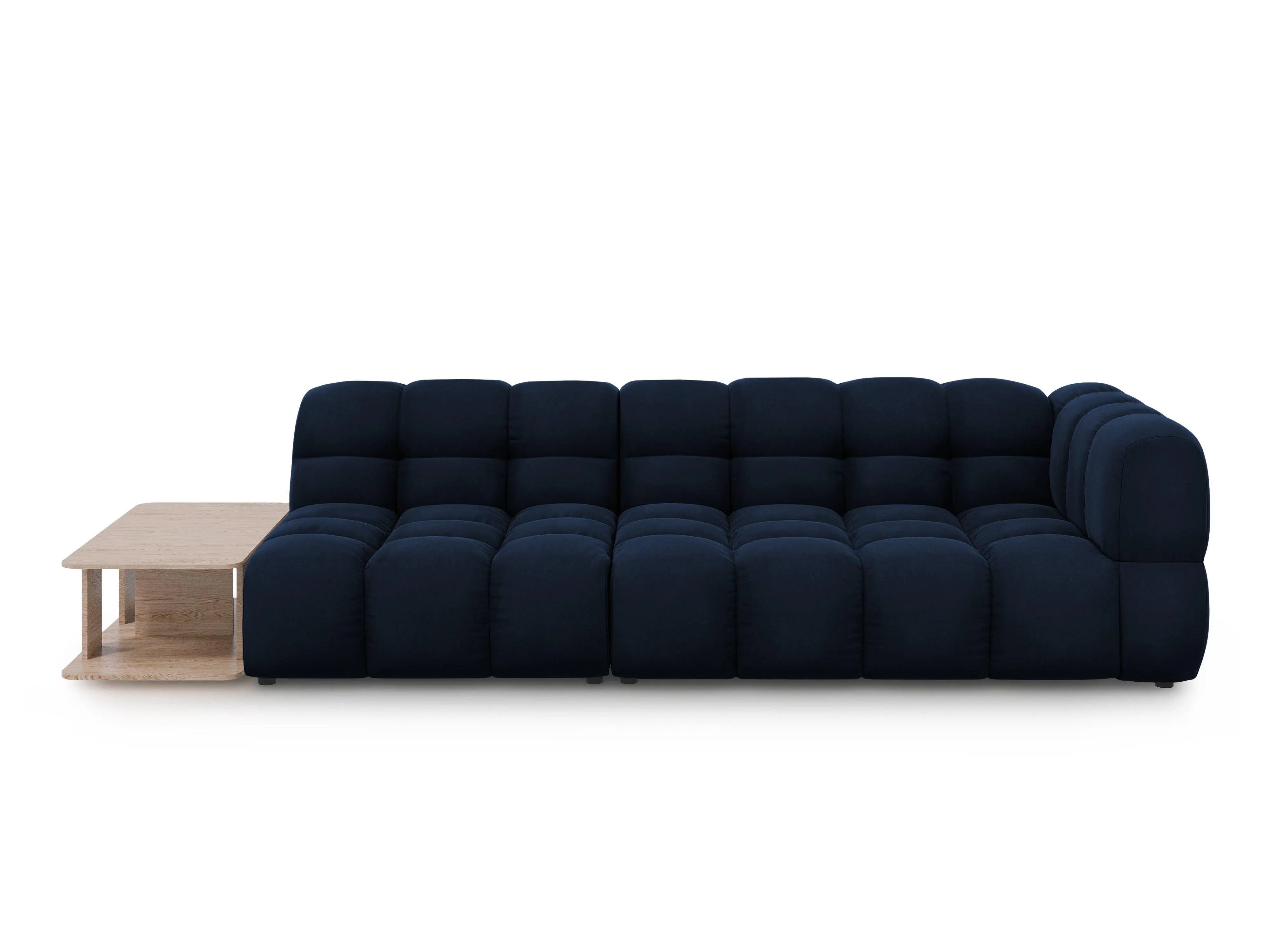 Sofa aksamitna lewostronna 4-osobowa otwarta ze stolikiem SKY granat królewski – Cosmopolitan Design
