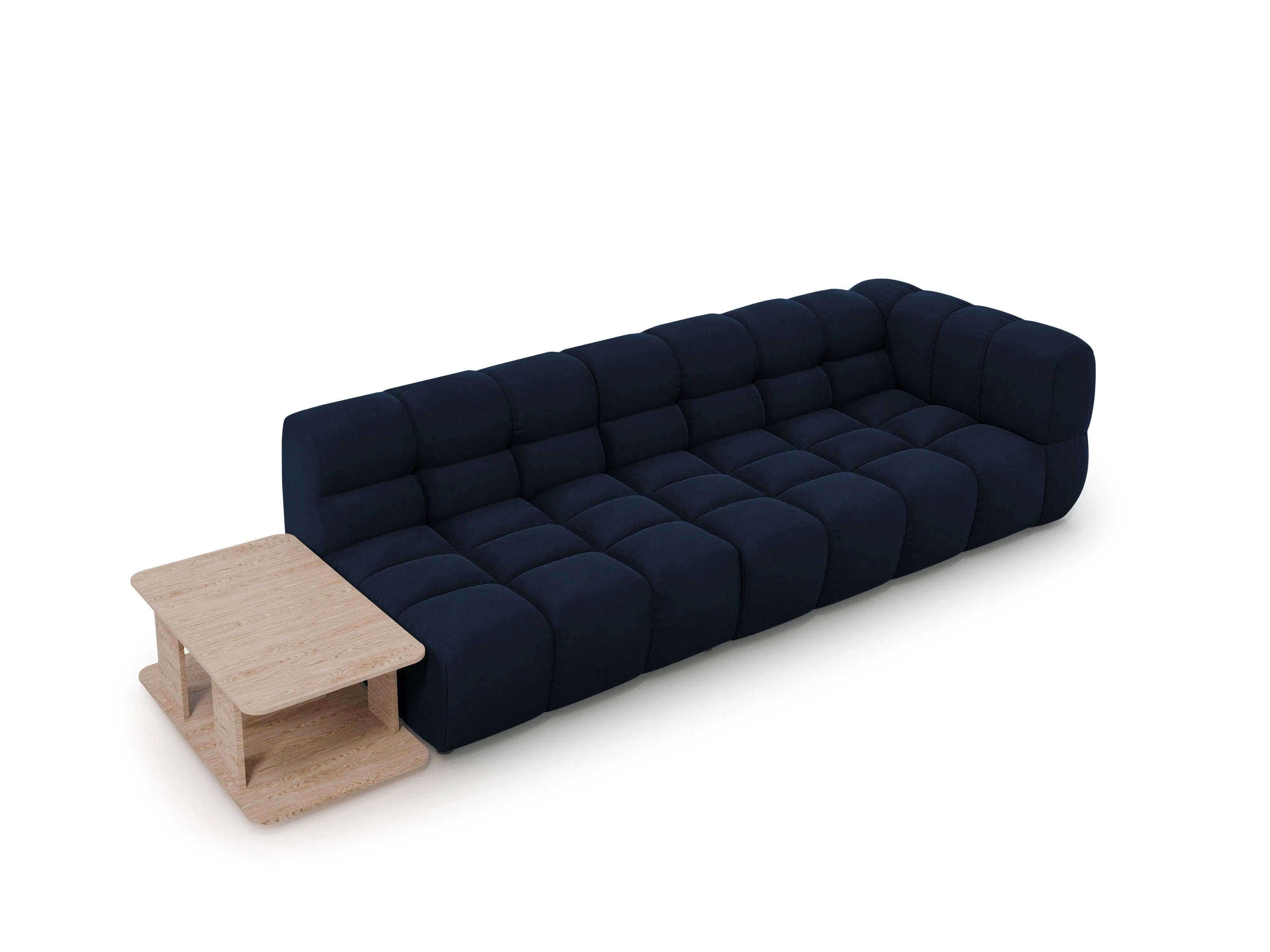 Sofa aksamitna lewostronna 4-osobowa otwarta ze stolikiem SKY granat królewski – welur