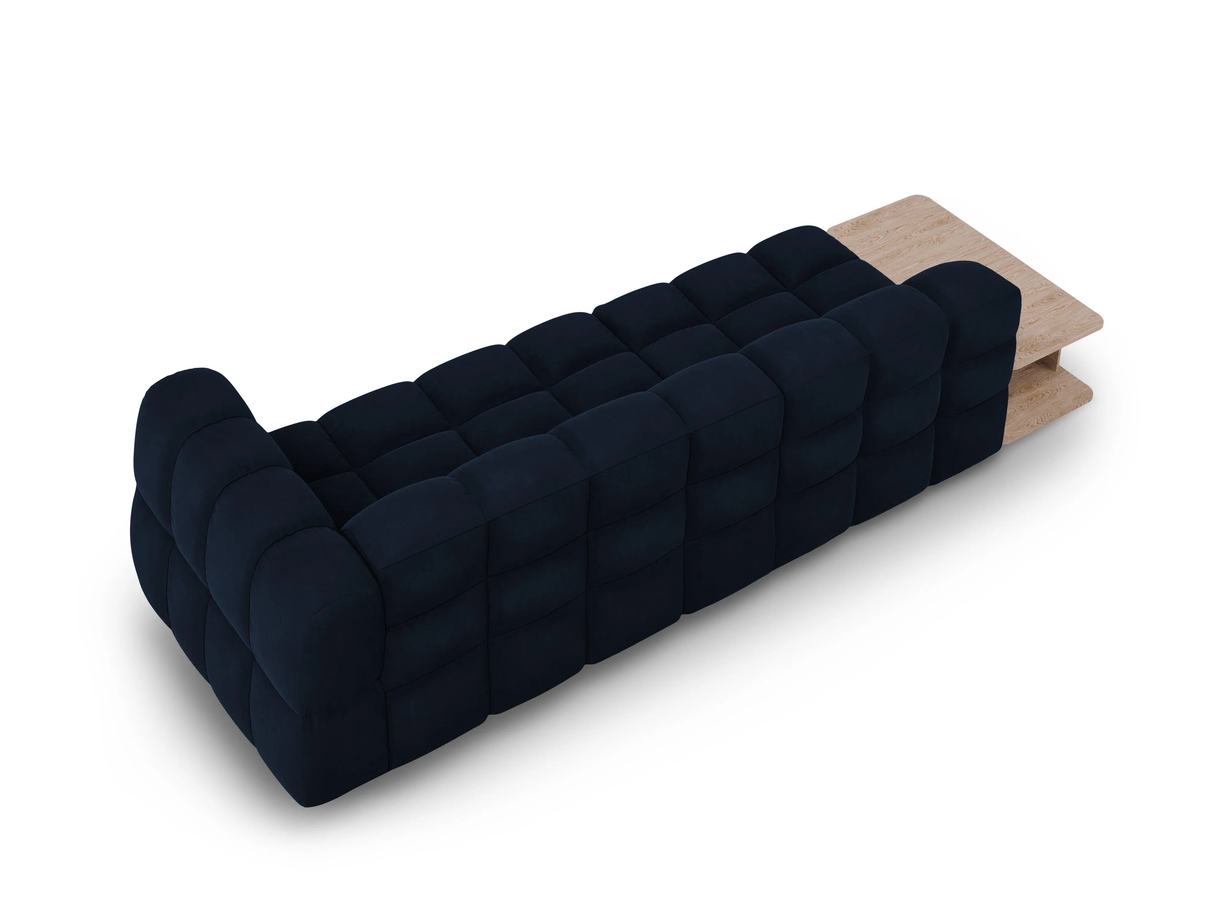 Sofa aksamitna lewostronna 4-osobowa otwarta ze stolikiem SKY granat królewski do salonu – Cosmopolitan Design