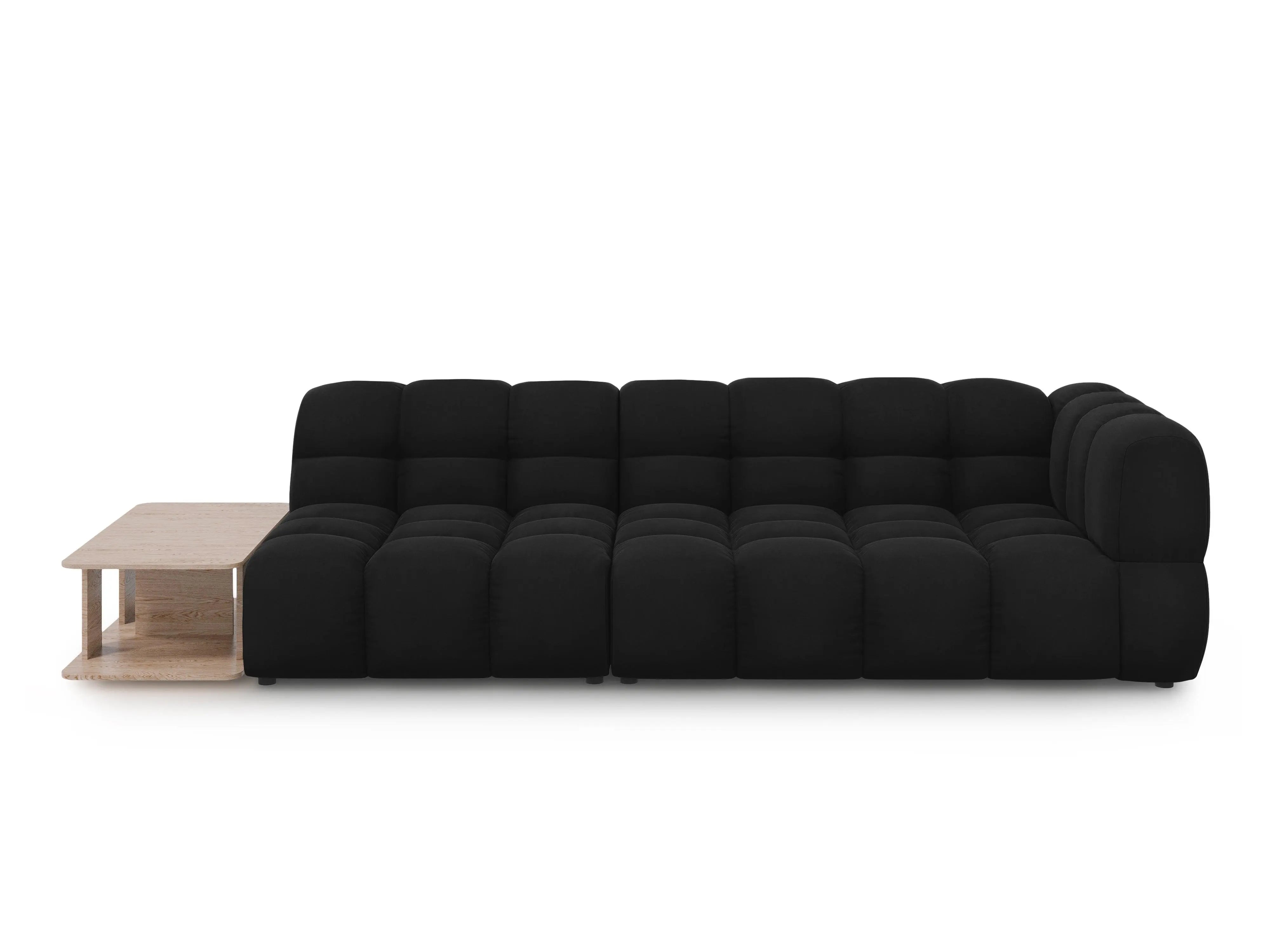 Sofa aksamitna lewostronna 4-osobowa otwarta ze stolikiem SKY czarny – Cosmopolitan Design