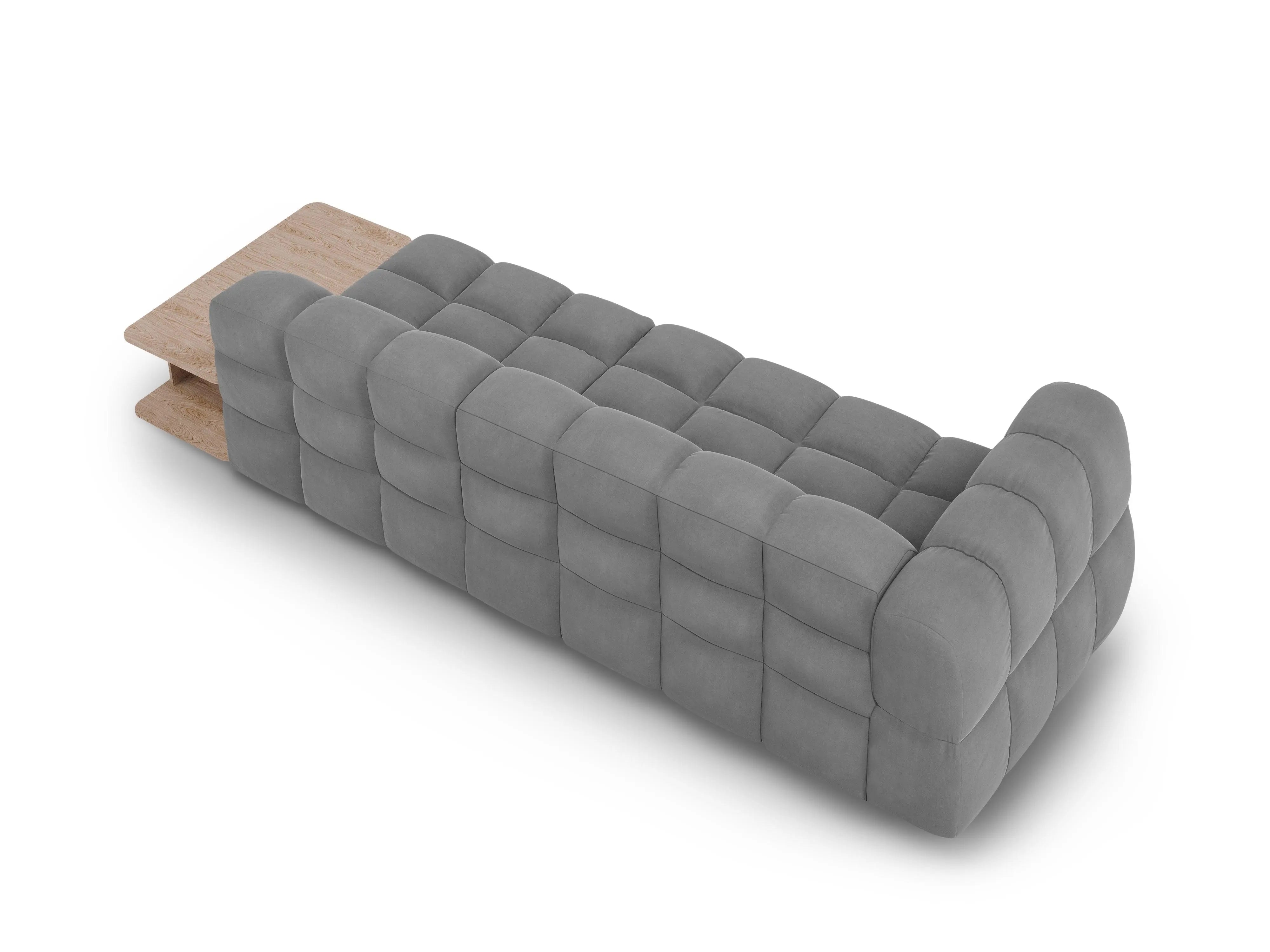 Sofa aksamitna prawostronna 4-osobowa otwarta ze stolikiem SKY jasnoszary do salonu – Cosmopolitan Design