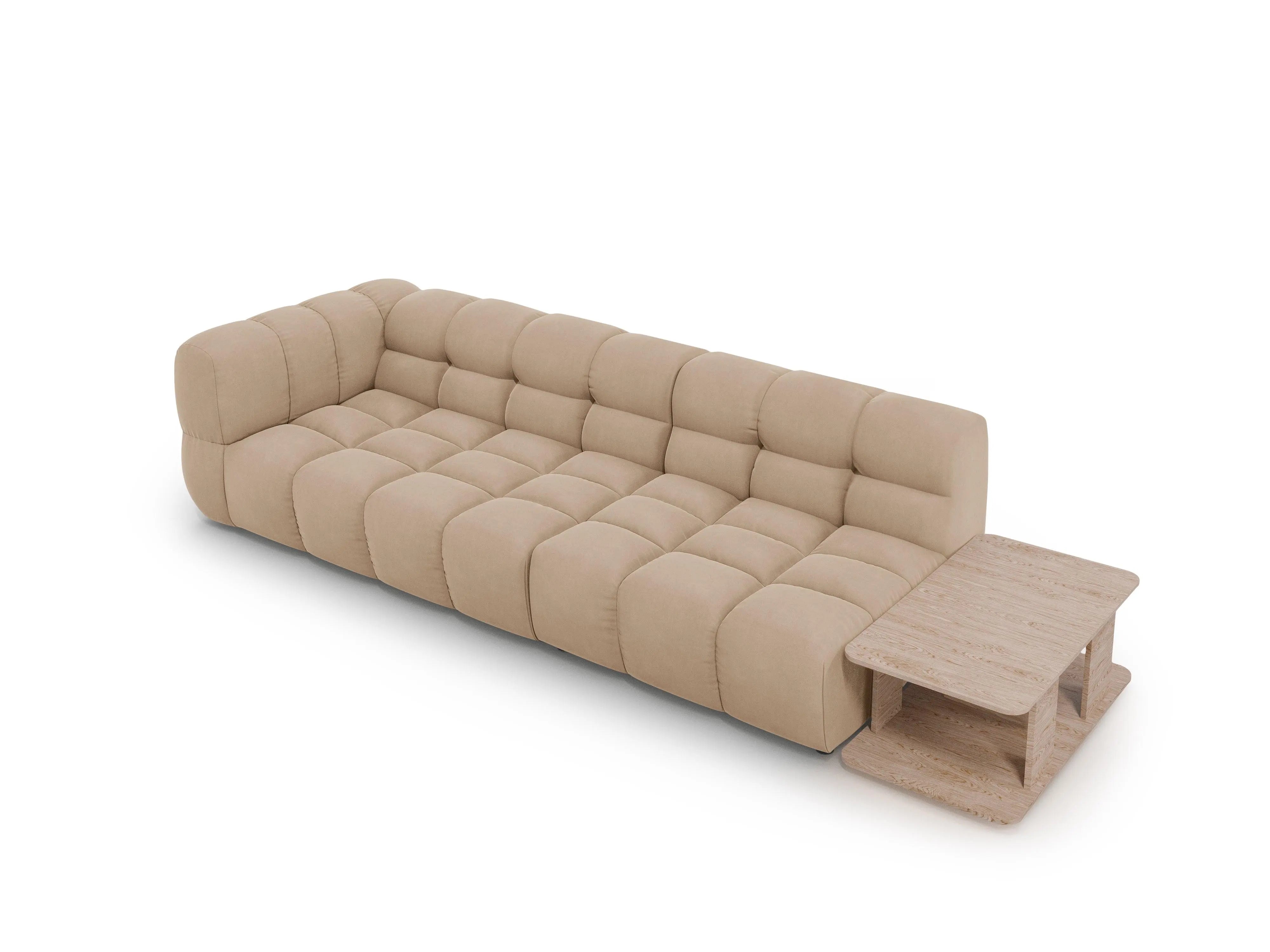 Sofa aksamitna prawostronna 4-osobowa otwarta ze stolikiem SKY piaskowy – welur