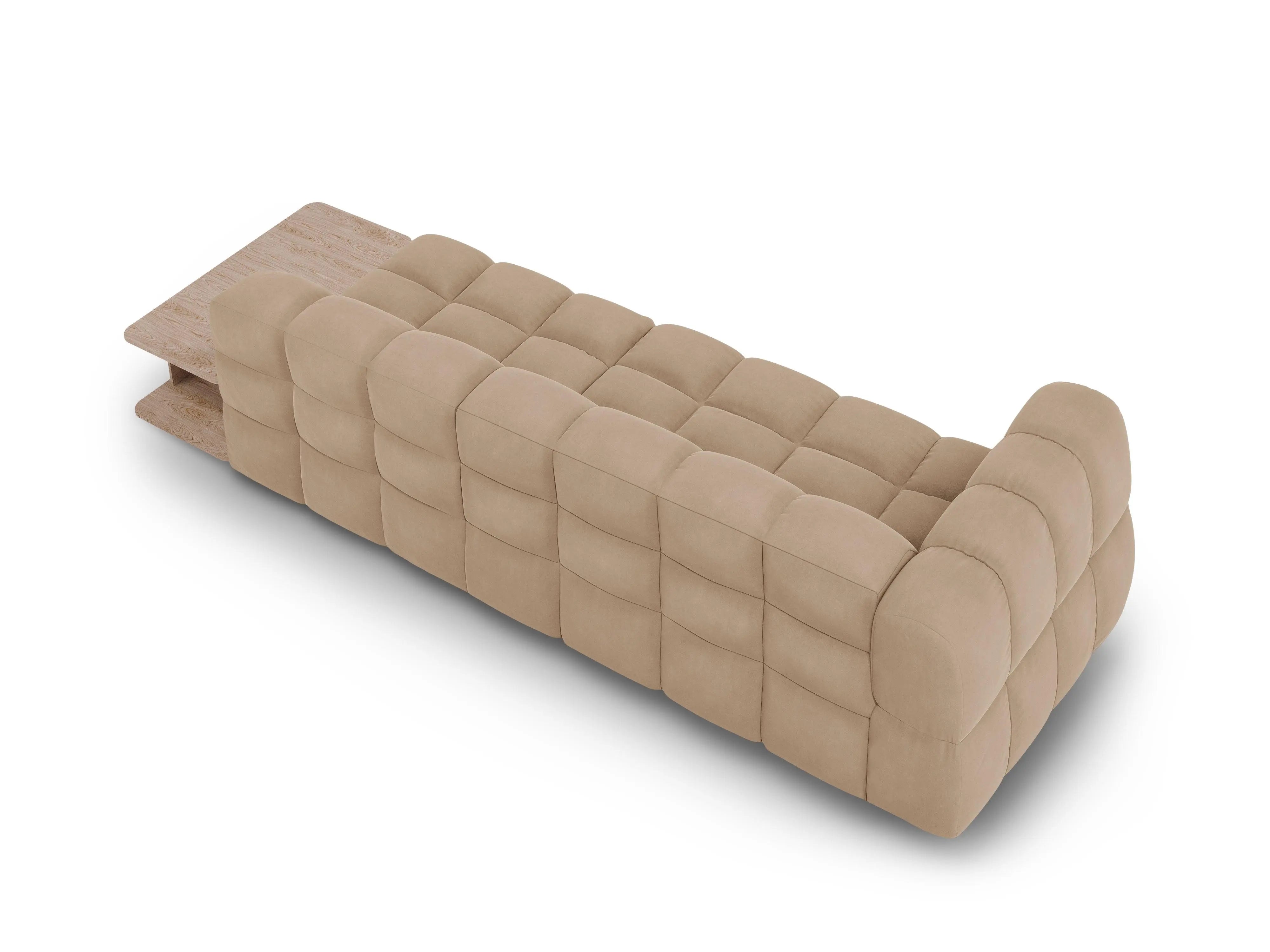 Sofa aksamitna prawostronna 4-osobowa otwarta ze stolikiem SKY piaskowy do salonu – Cosmopolitan Design