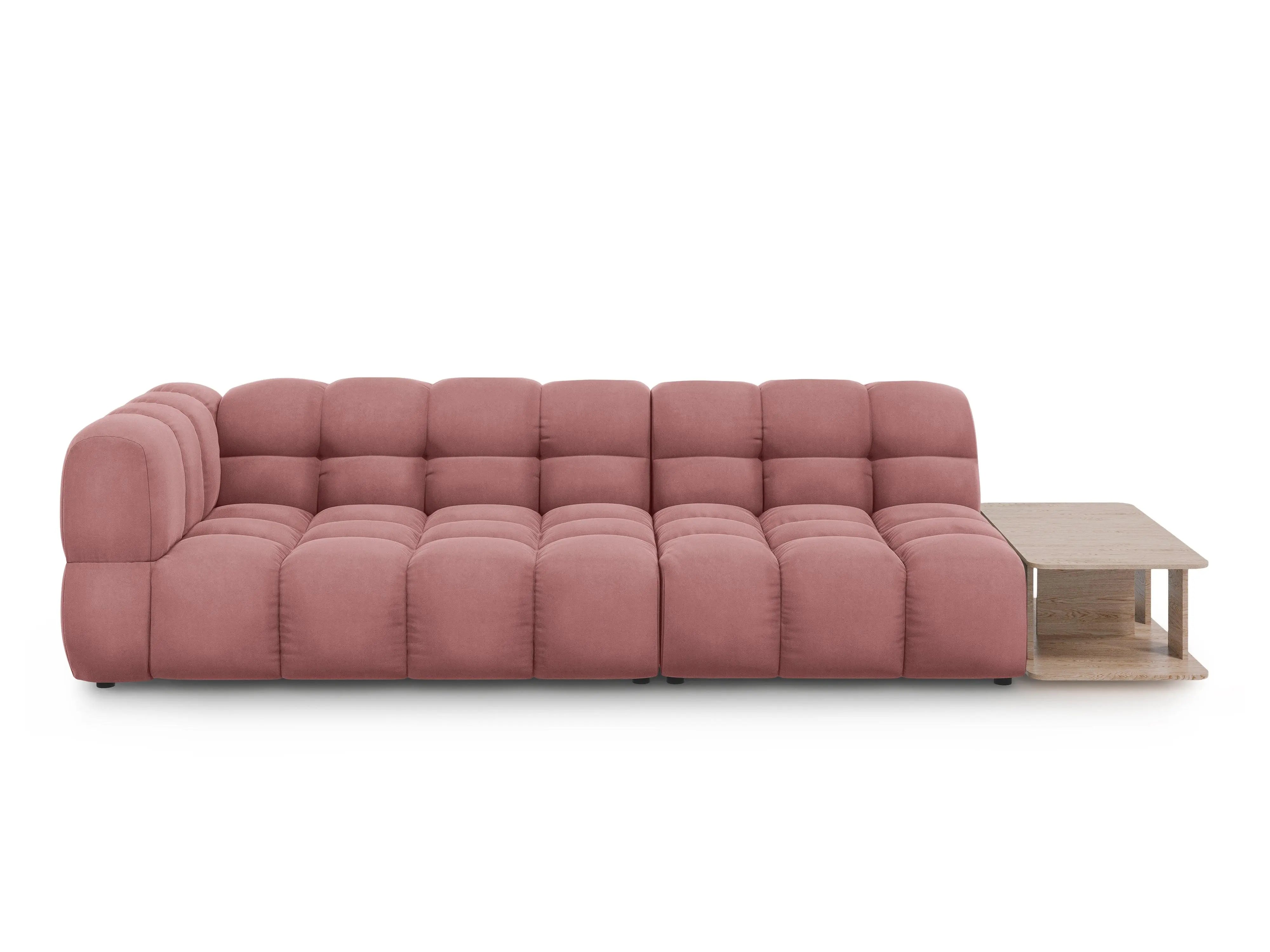 Sofa aksamitna prawostronna 4-osobowa otwarta ze stolikiem SKY łososiowy – Cosmopolitan Design