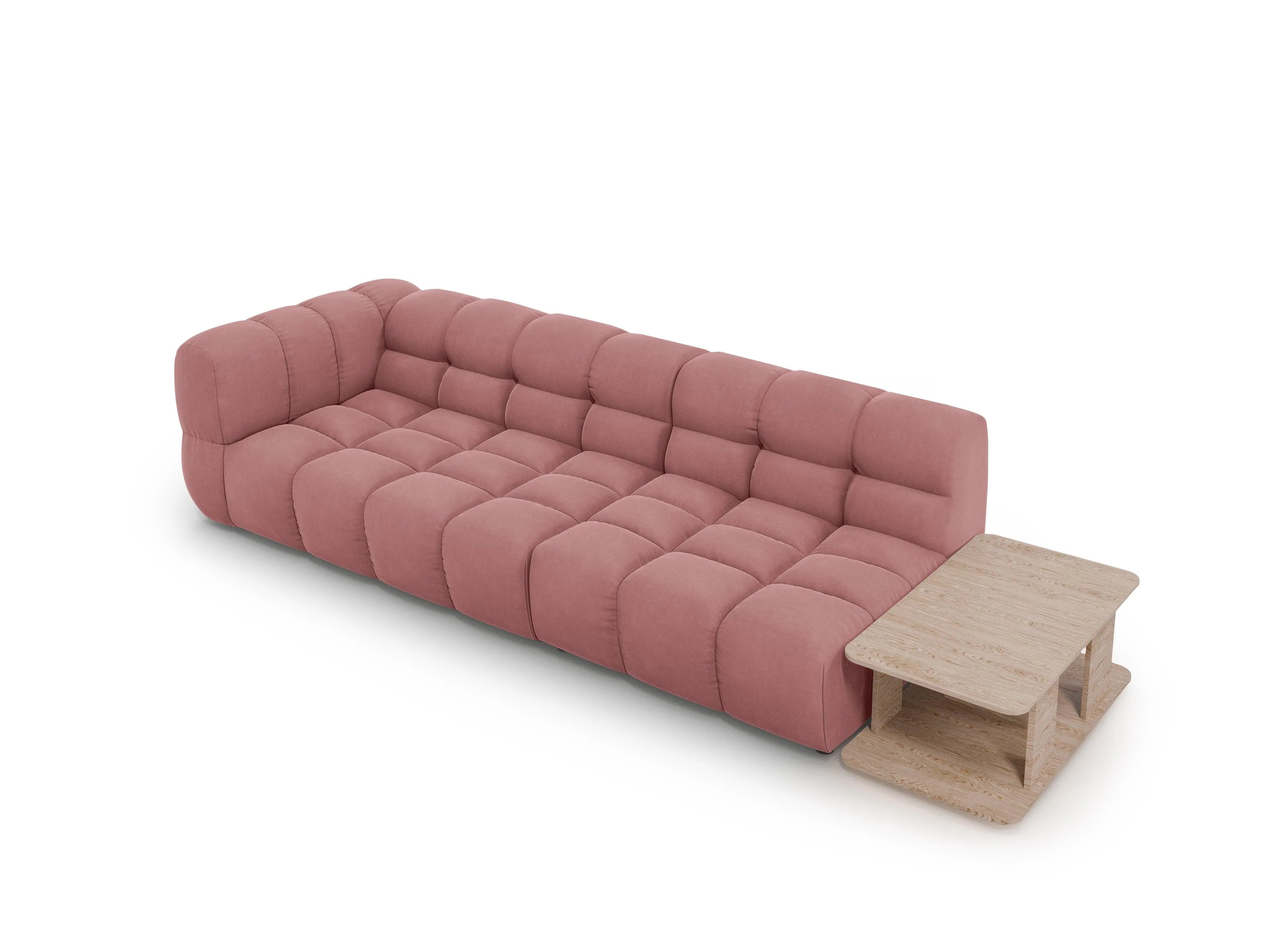 Sofa aksamitna prawostronna 4-osobowa otwarta ze stolikiem SKY łososiowy – welur