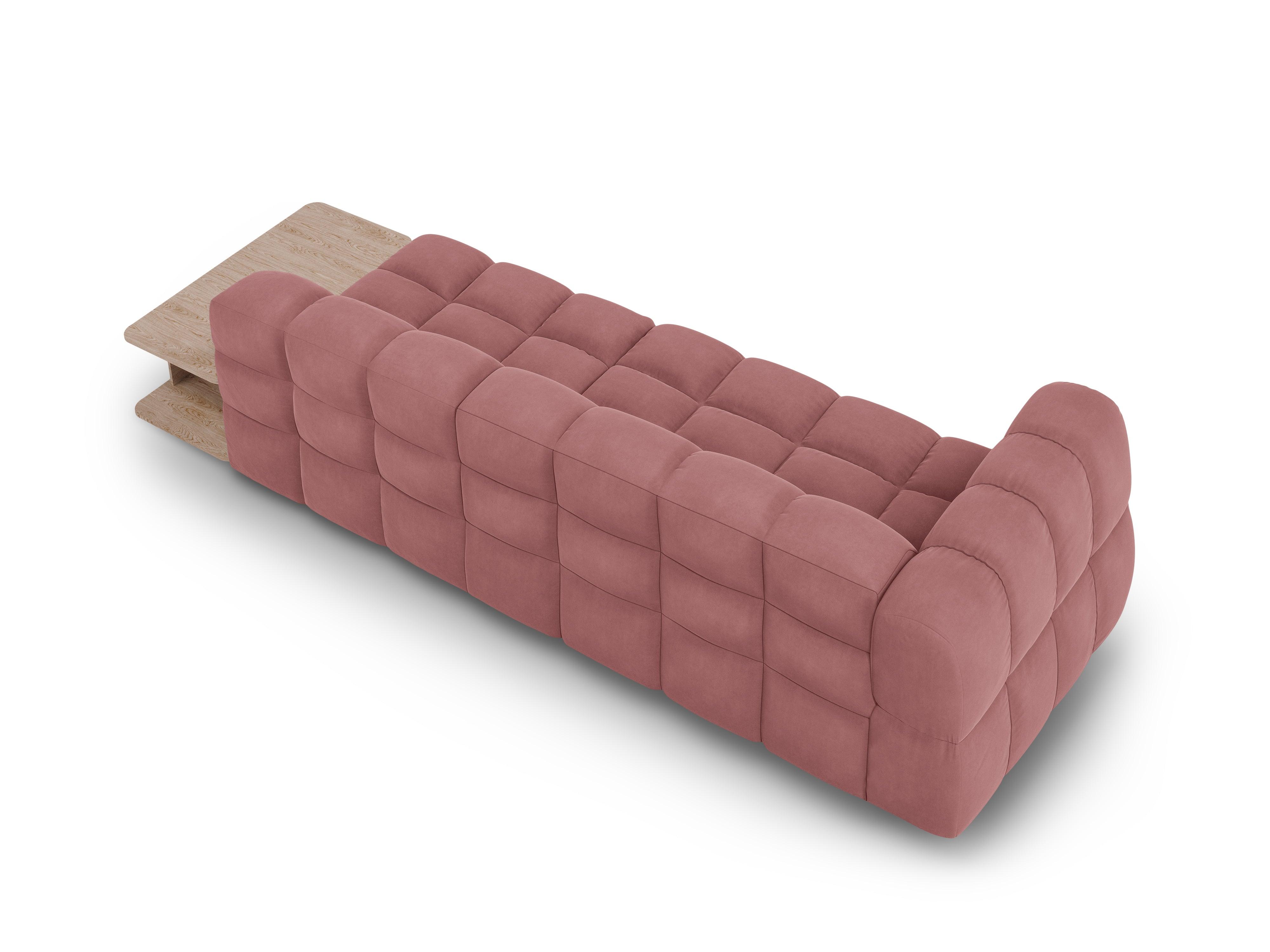 Sofa aksamitna prawostronna 4-osobowa otwarta ze stolikiem SKY łososiowy do salonu – Cosmopolitan Design