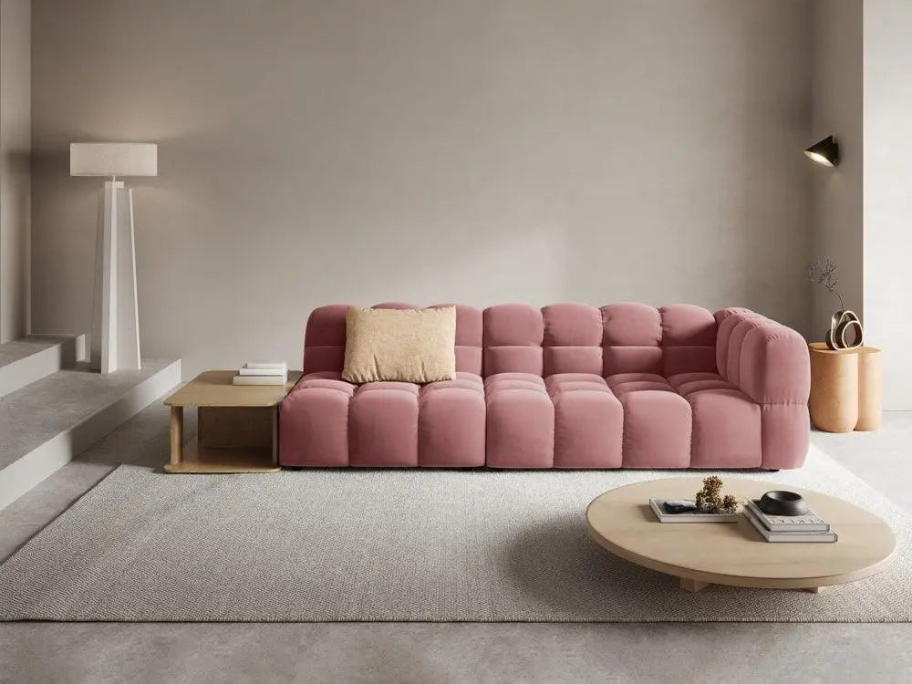 Sofa aksamitna lewostronna 4-osobowa otwarta ze stolikiem SKY łososiowy do salonu