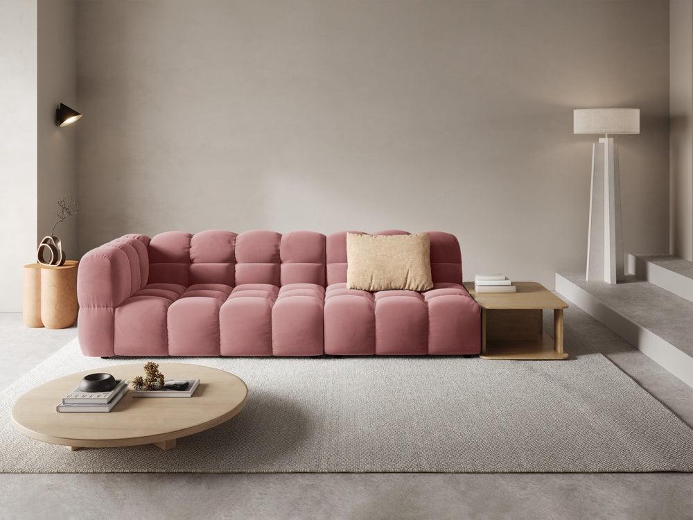 Sofa aksamitna prawostronna 4-osobowa otwarta ze stolikiem SKY łososiowy do salonu